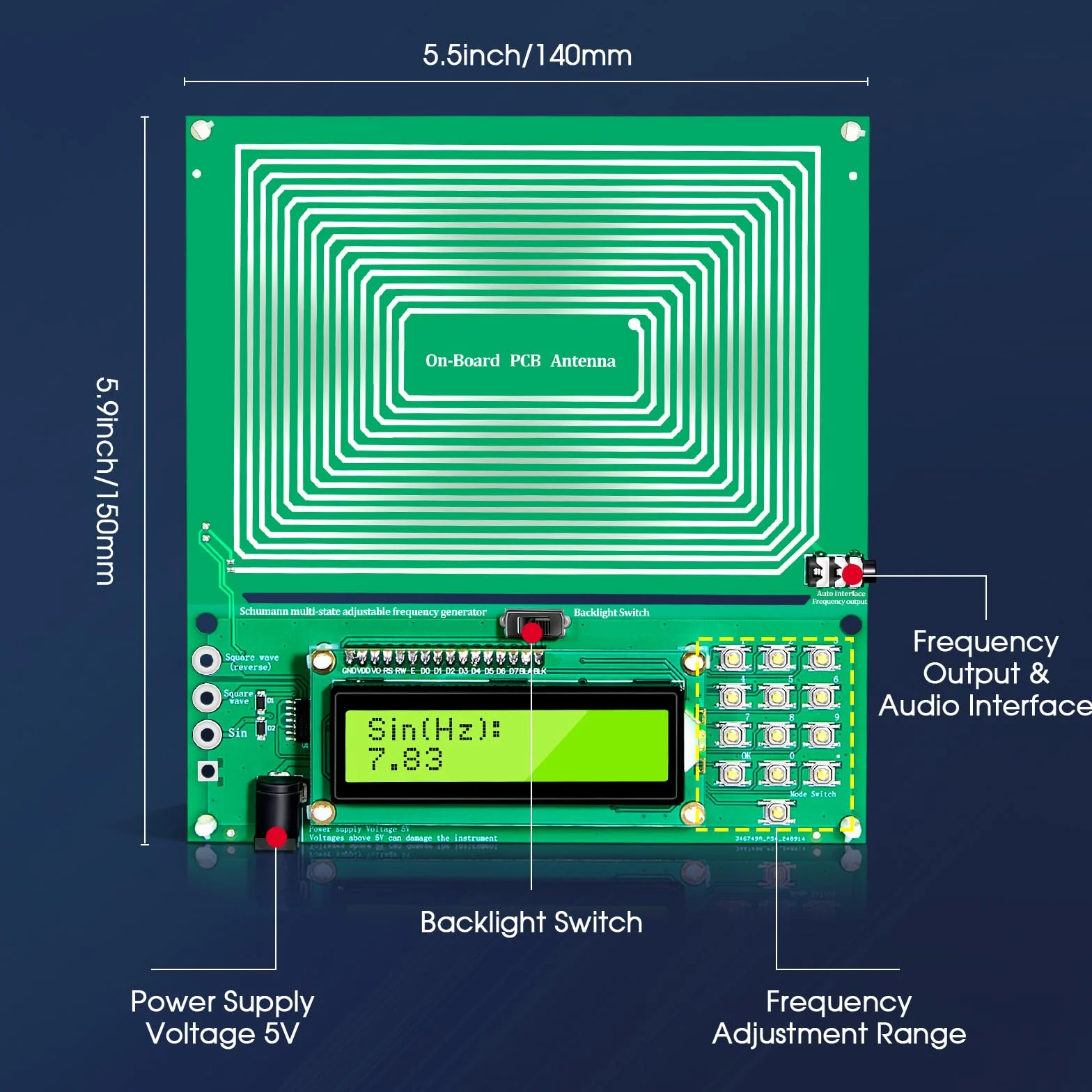 Generatore di Frequenza Terrestre - 7,83 Hz Regolabile (0,1 Hz fino a 200 kHz) con Display e USB - Risonanza Terrestre Portabile, Migliore Sonno, Rilassamento a Casa e in Ufficio
