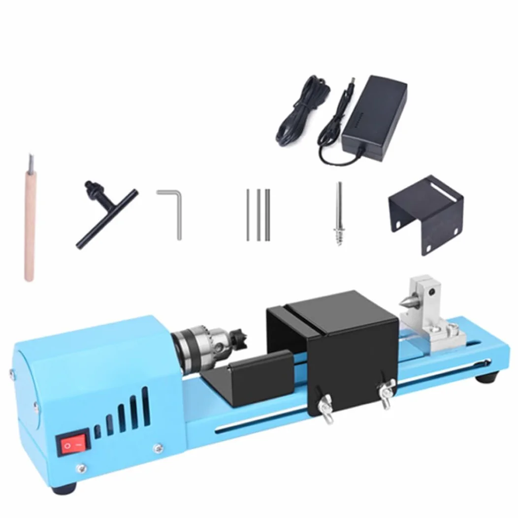 Macchina da tornio in legno mini tornio da 150 W Pollettiere DC 12-24V Benchtop per la creazione di asile da te, tornio da banco