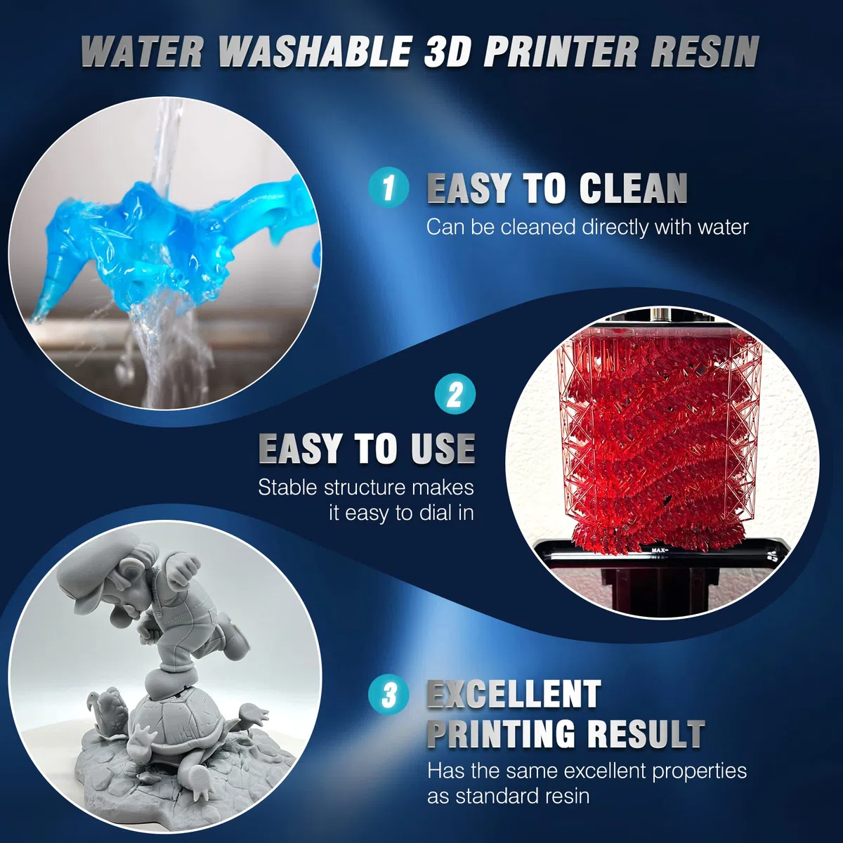 JAYO Resina per stampante 3D lavabile in acqua da 2 kg, resina 3D a polimerizzazione rapida per stampante 3D LCD/DLP/SLA 4K/6K/8K, resina standard a polimerizzazione UV 405nm, 2000g, Grigio Scuro