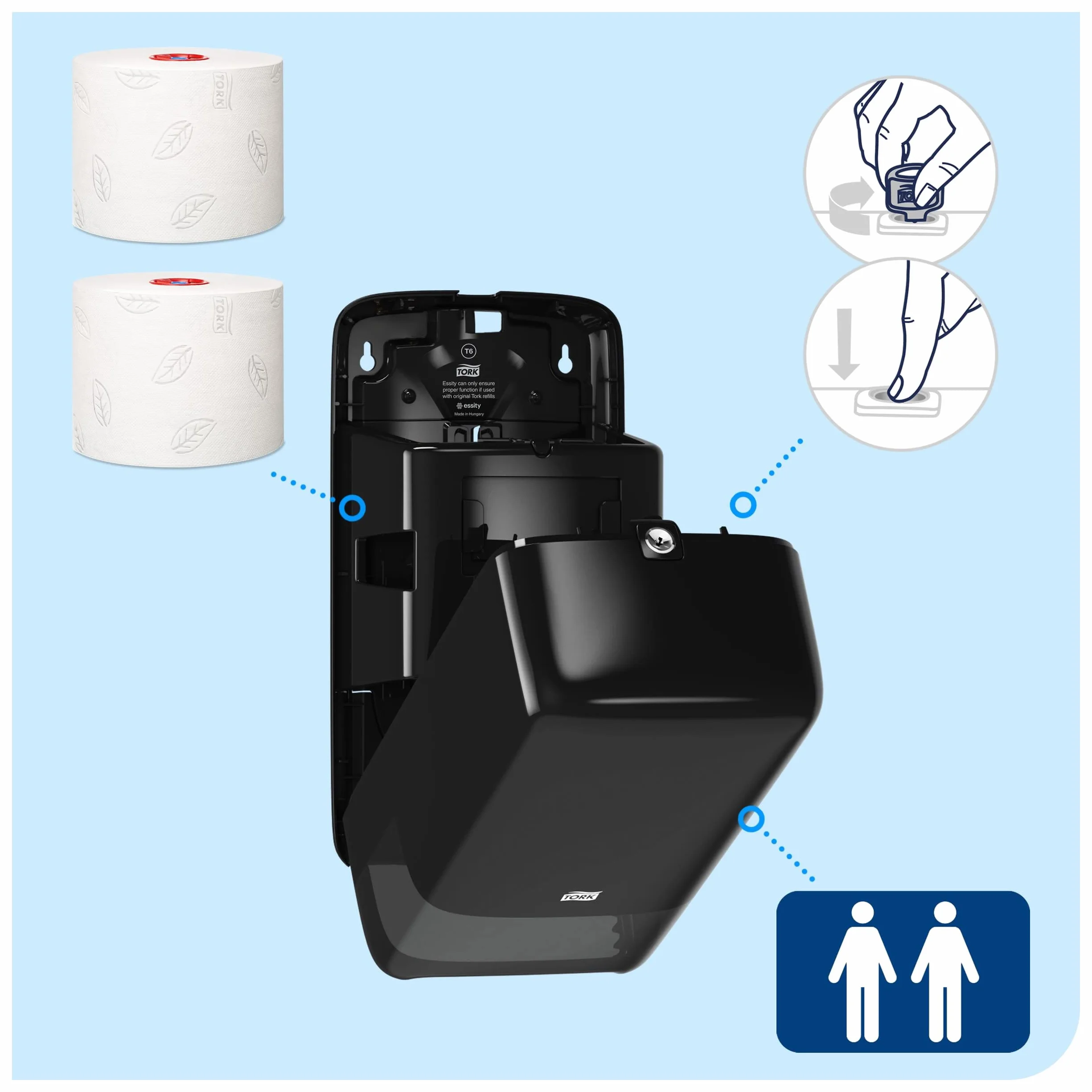 Tork 557508 Dispenser doppio rotolo carta igienica Mid-Size T6 34,4x18,4x14 cm nero