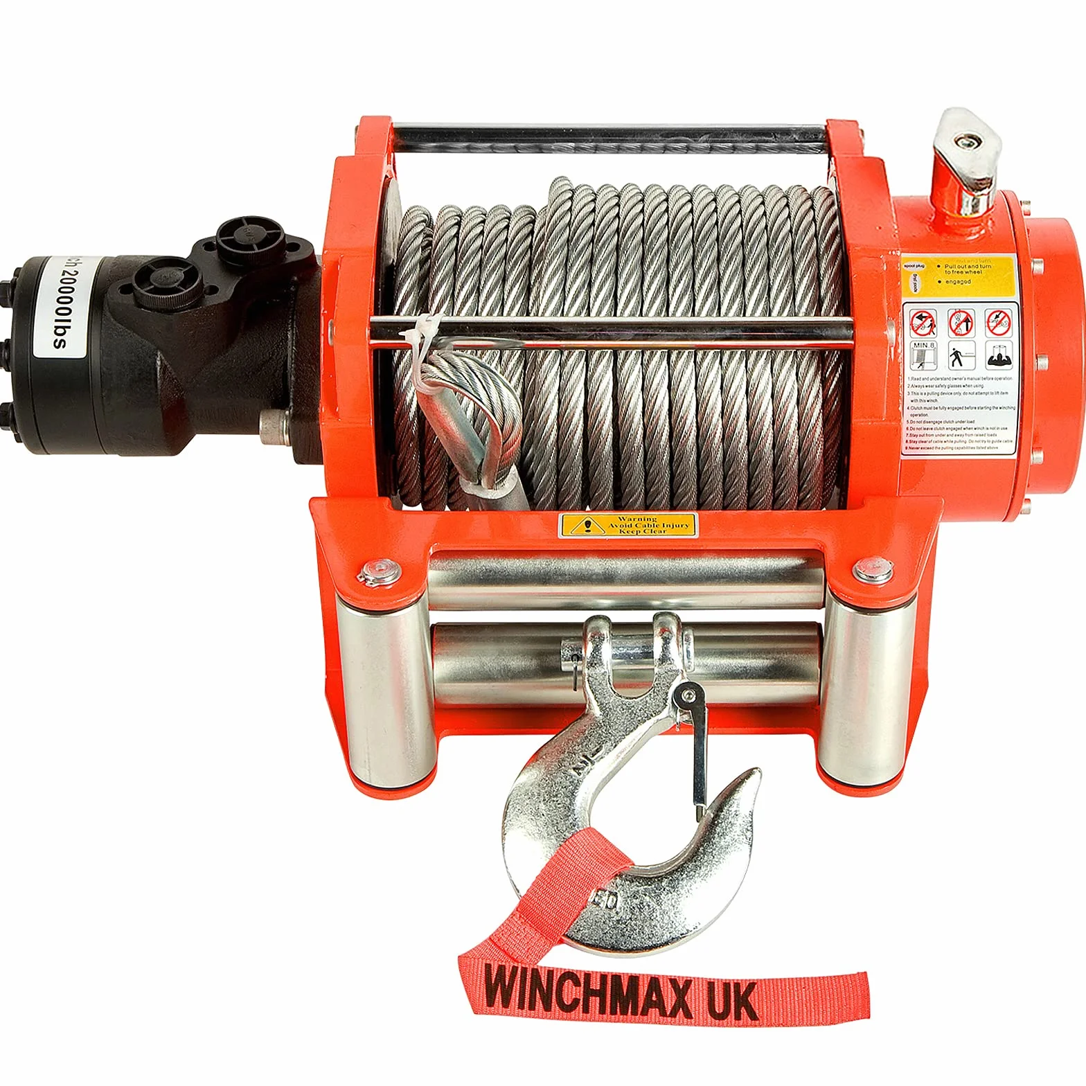 WINCHMAX. Verricello idraulico da 9.072 kg (20.000 lb). Fune in acciaio da 25 m x 14 mm. Gancio da 12,7 mm.