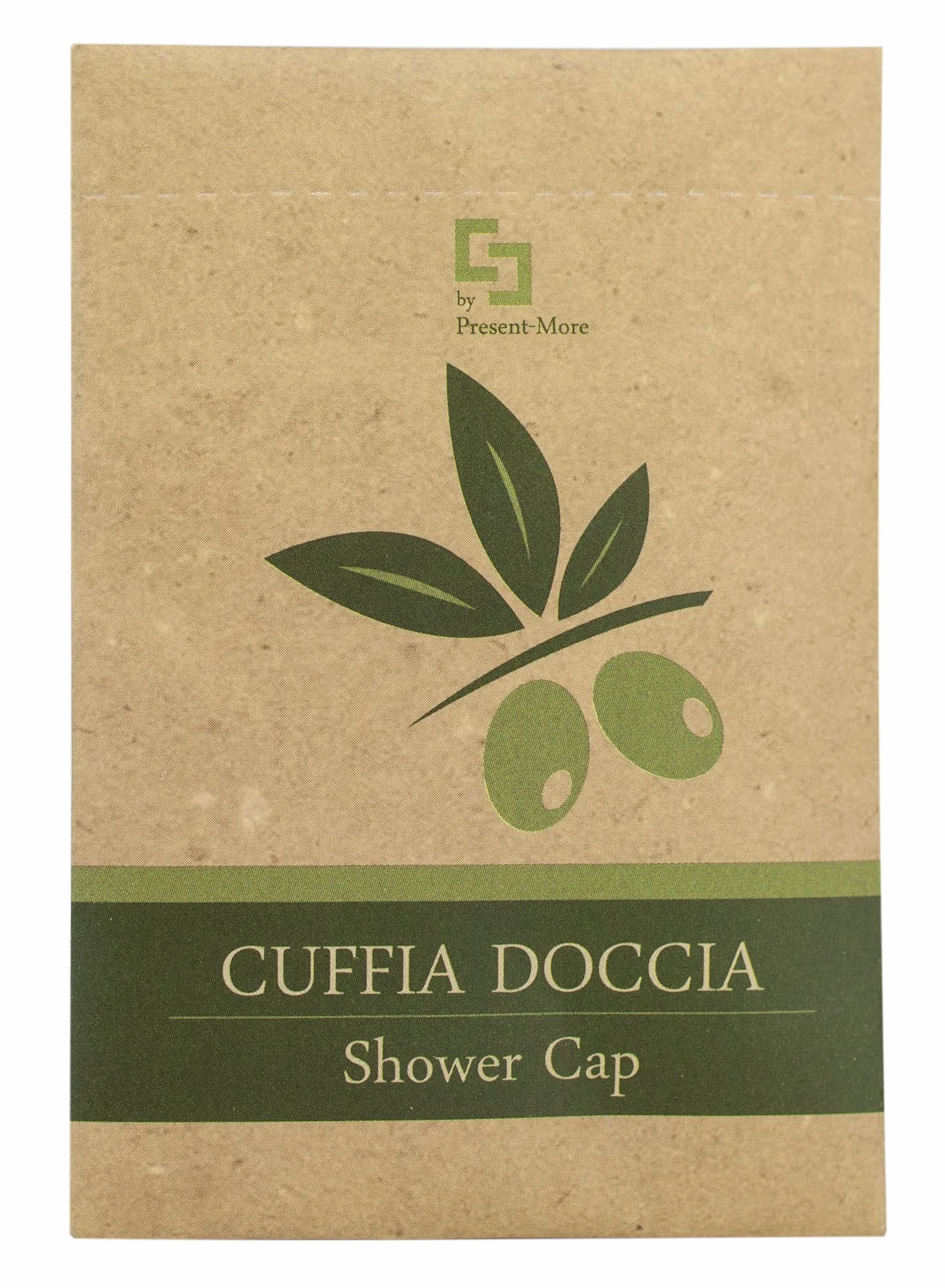 PRESENT-MORE - Cuffia Doccia Monouso 100 Pezzi - Linea Beauty Oil - Cuffia Doccia in Polietilene con Elastico - Packaging Ecologico in Stone Paper - Ideale per Hotel e B&B
