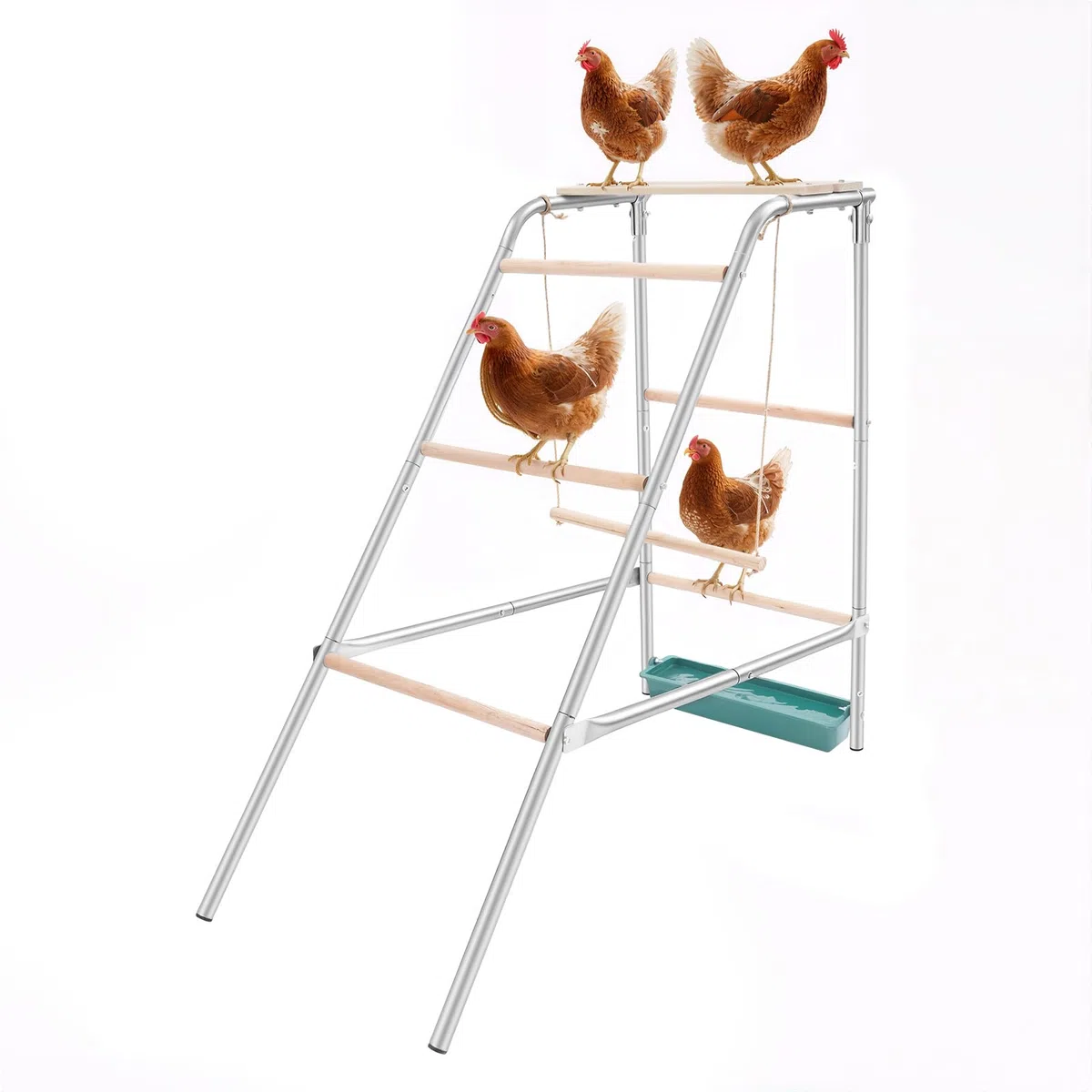 Set da gioco per pollaio, extra lungo, 2 livelli, asta per pollo, asta in metallo con portello d'acqua e altalena, accessori per pollaio per polli, pulcini, polli, tacchino