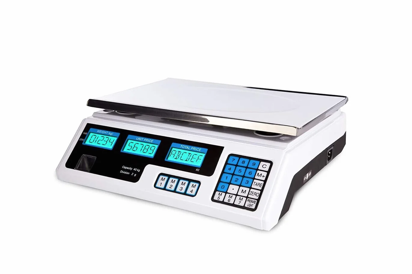 Bilancia elettronica digitale da banco professionale 40kg divisione 2g 7 memorie