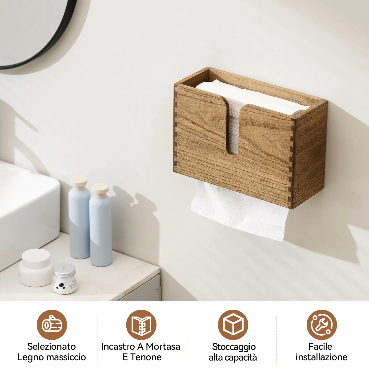 KIRIGEN Porta asciugamani di carta in legno, a parete, per cucina WC bagno, piegatura C Z tripla, giallo-marrone