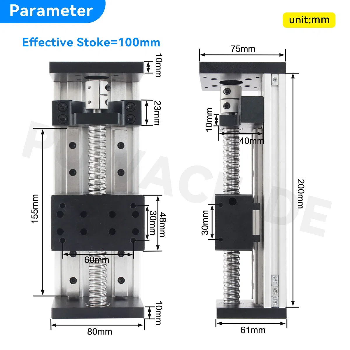 RATTMMOTOR Attuatori lineari, lunghezza 100 mm, doppia guida lineare CNC, tavolo scorrevole lineare, per frese CNC fai da te XY, asse XYZ (HBX-1605)