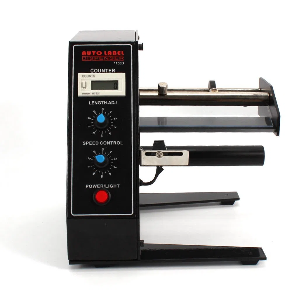 Distributore automatico di etichette con display LED, larghezza massima 140 mm, lunghezza 150 mm