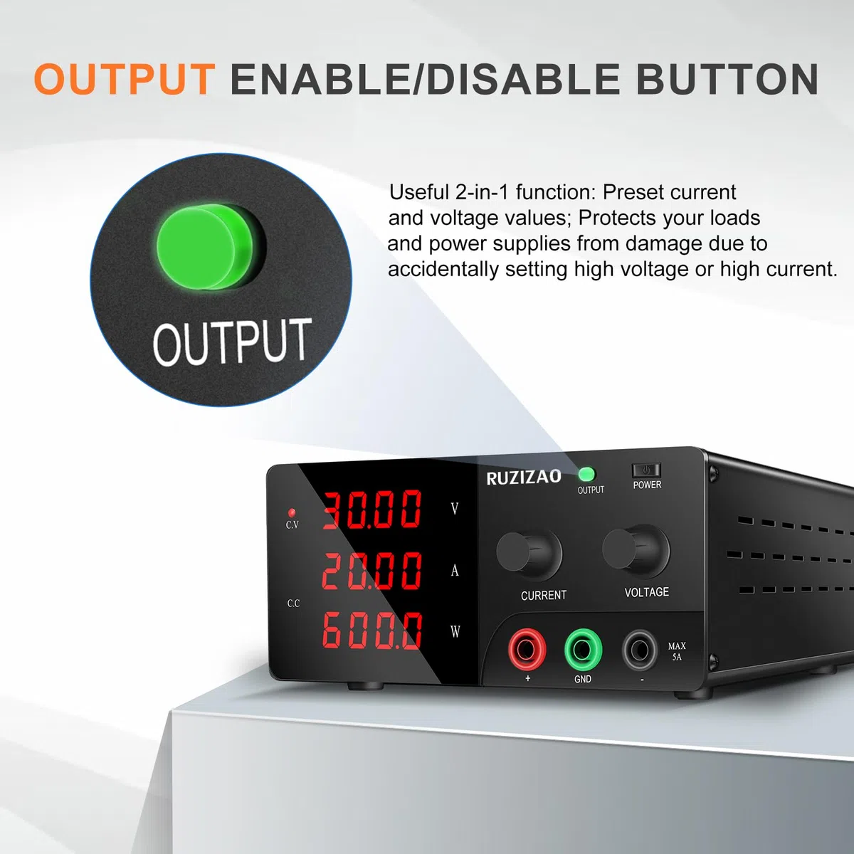 Alimentatore da Banco 30V 20A 600W Alta Potenza Alimentatore da Laboratorio con OUTPUT/Encoder, Alimentatore Regolabile con Display a LED a 4 Cifre e Uscita Stabile per Laboratorio/Elettronica