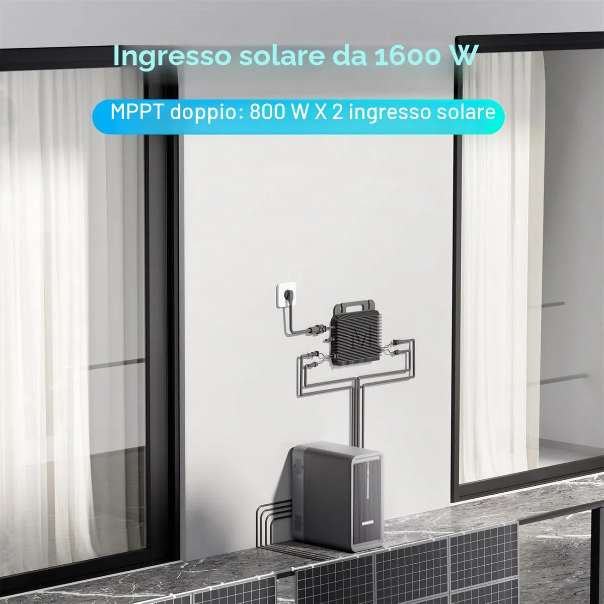 MARSTEK B2500 Accumulo per impianto fotovoltaico da balcone 2025 Ultima versione aggiornata 0% IVA, ingresso solare 1600W batteria LiFePO4 2240Wh 6000 cicli di ricarica, espandibile a 8960Wh, IP65