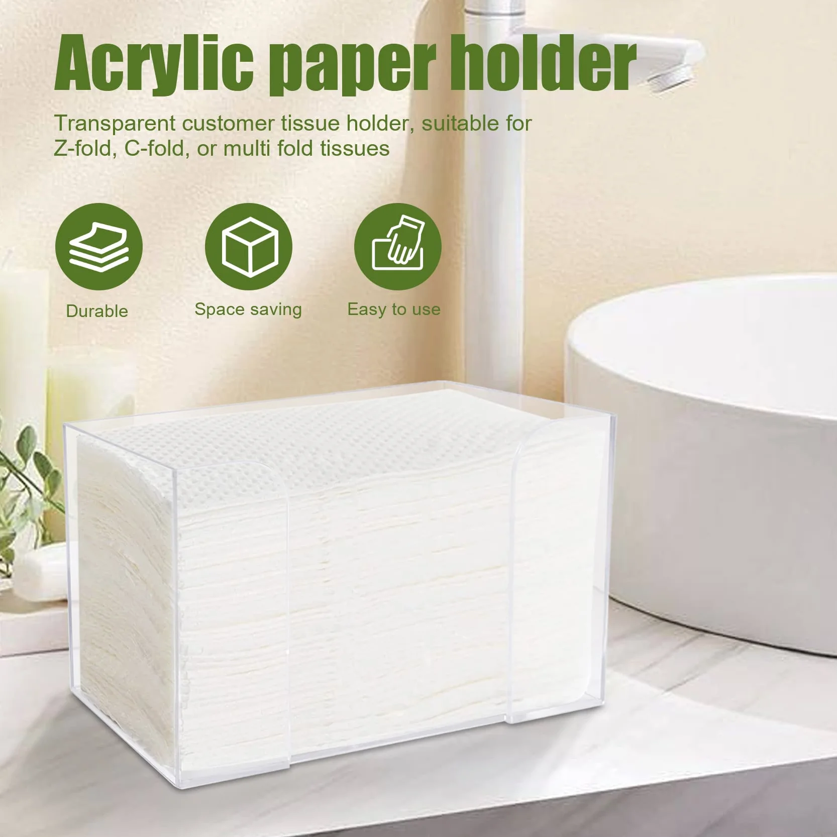 Dispenser di carta acrilico trasparente 29x10,6x17 cm per asciugamani H2 piegatura C-Z Interfold