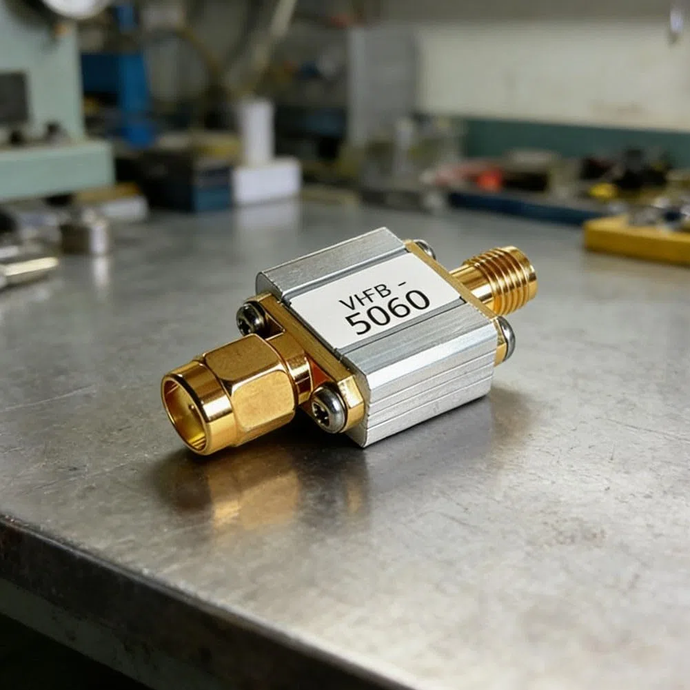Filtro passa-banda da 5,8 GHz progettato per sistemi di trasmissione di immagini FPV e wireless con impedenza di 50 Ohm e interfacce maschio femmina