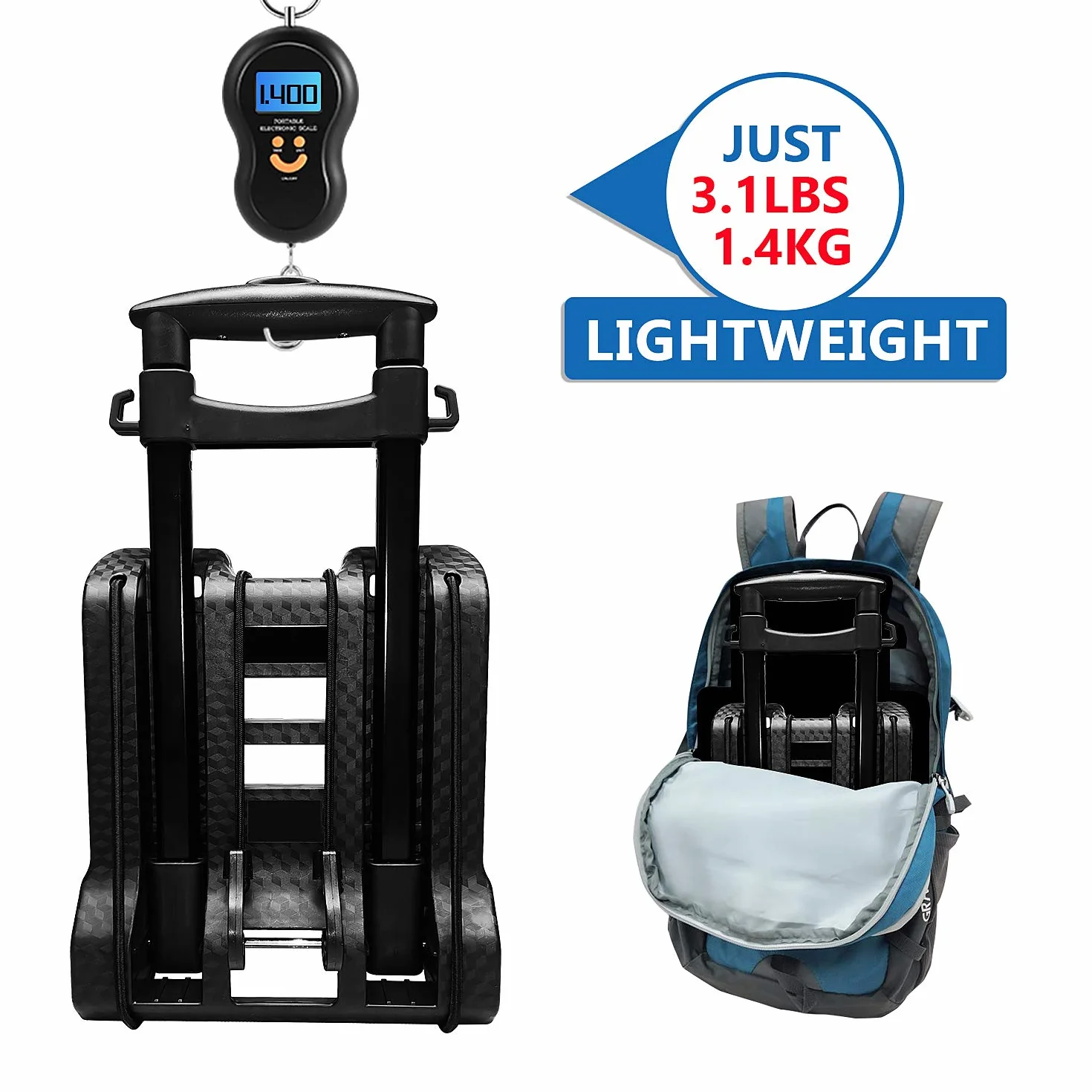 Carrello manuale pieghevole 40 kg con ruote silenziose e timone regolabile portatile compatto