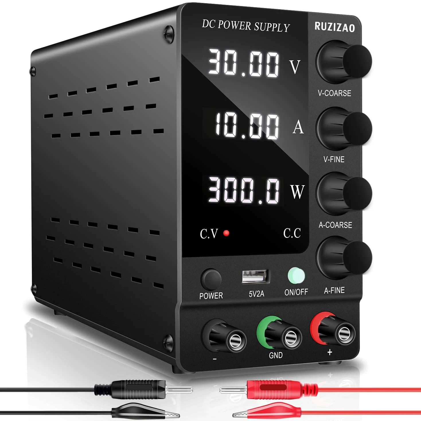 Alimentatore da Banco 30V 10A Alimentatore da Laboratorio DC Regolabile Stabilizzato Display LED a 4 Cifre Porta USB 5V/2A