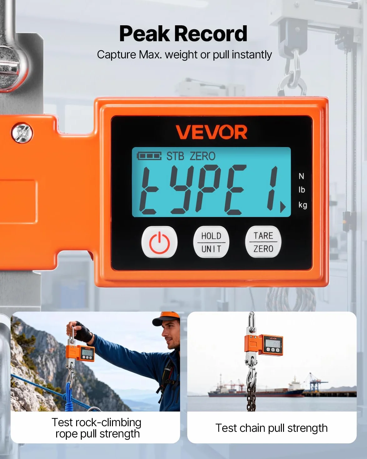 VEVOR Bilancia Elettronica per Gru 500 kg, Bilancia Industriale Sospesa, Alluminio Pressofuso, LCD, 100 g