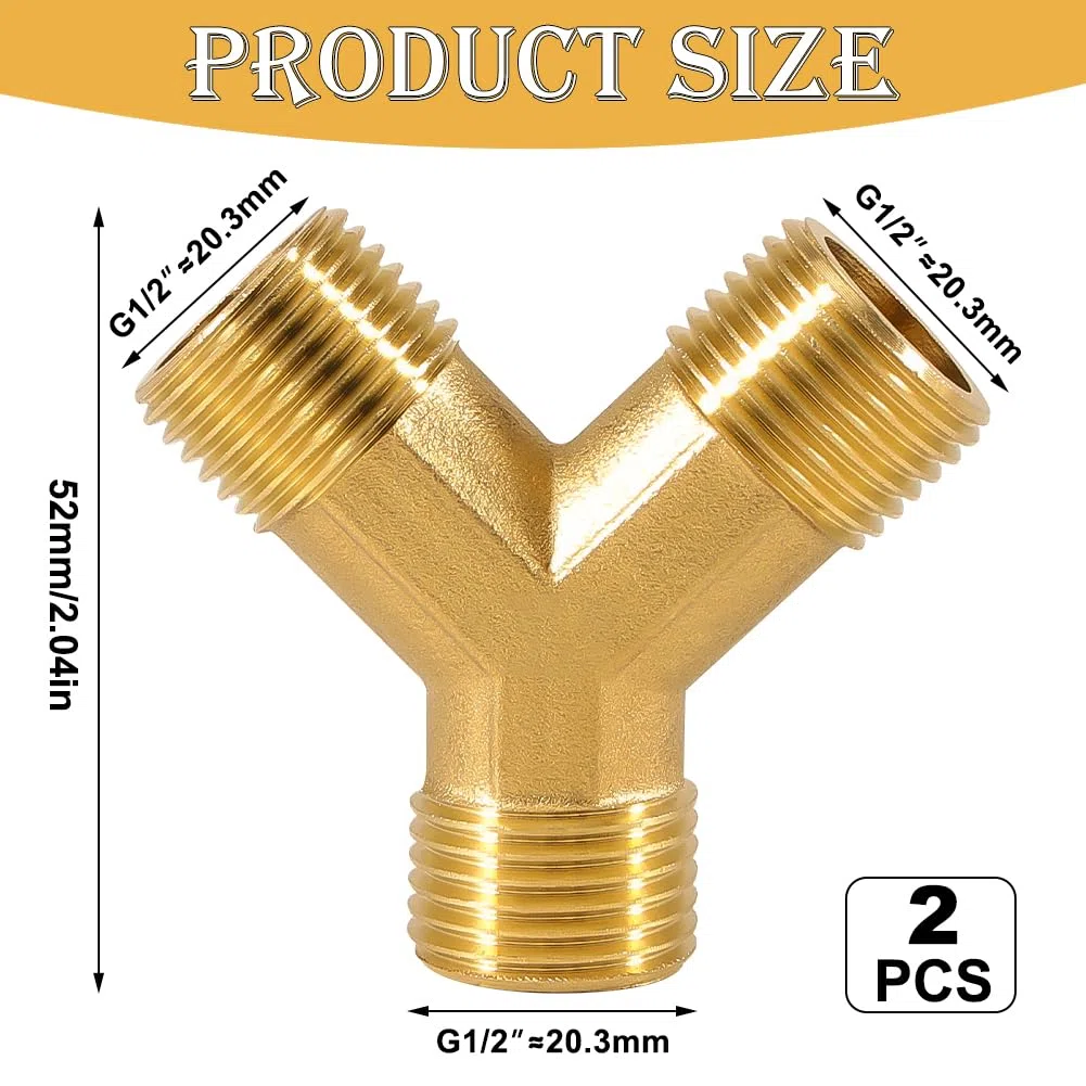2 raccordi a Y per tubi a Y a 3 vie, raccordo a Y da 1/2", in ottone, G1/2", AG x AG x AG Y, distributore a Y, per tubo di alimentazione dell'acqua, aria, olio