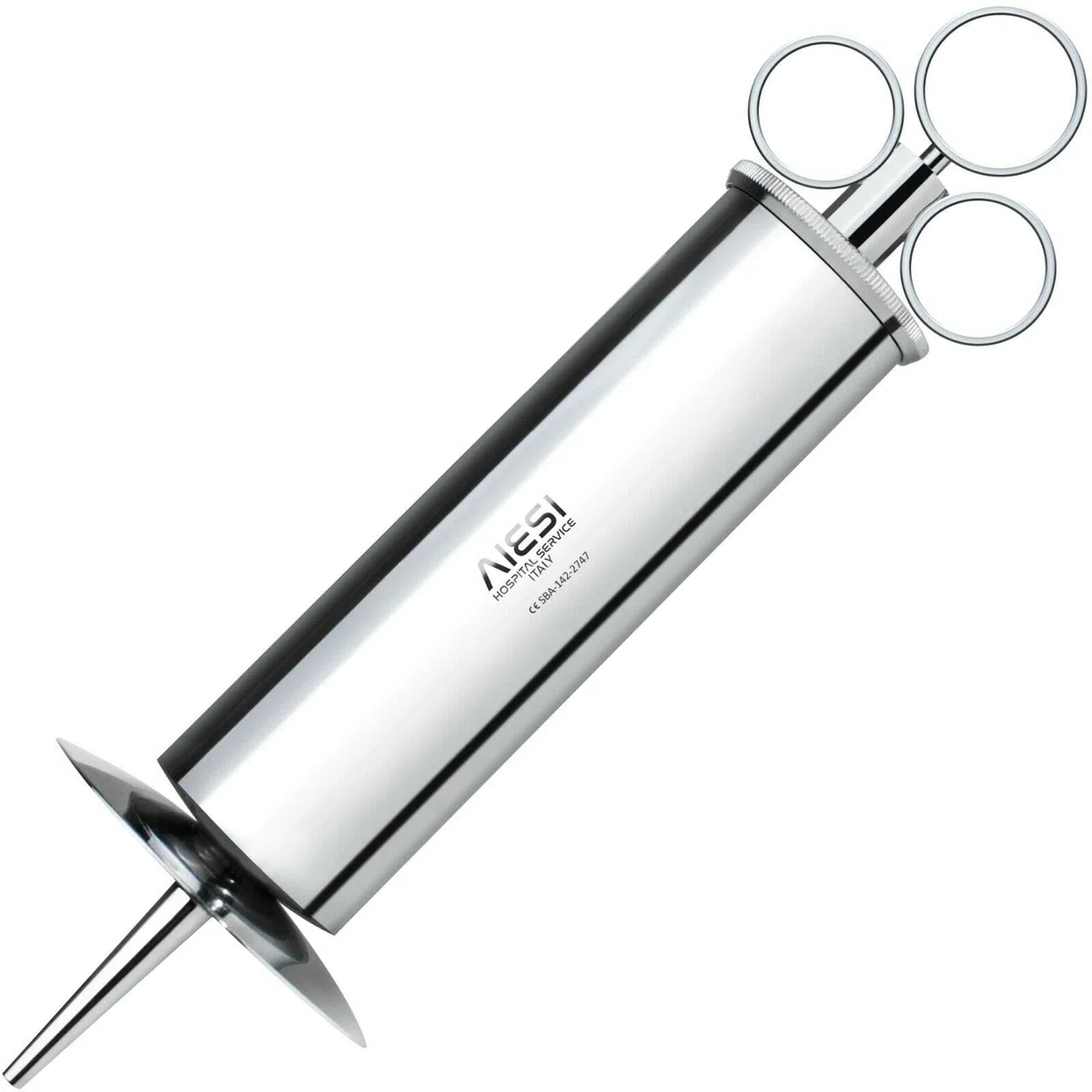 AIESI® Schizzettone in metallo/acciaio Schimmelbusch (50 ml) con scodellino orecchiale e 2 cannule, Siringa per irrigazione, Garanzia Italia 24 mesi