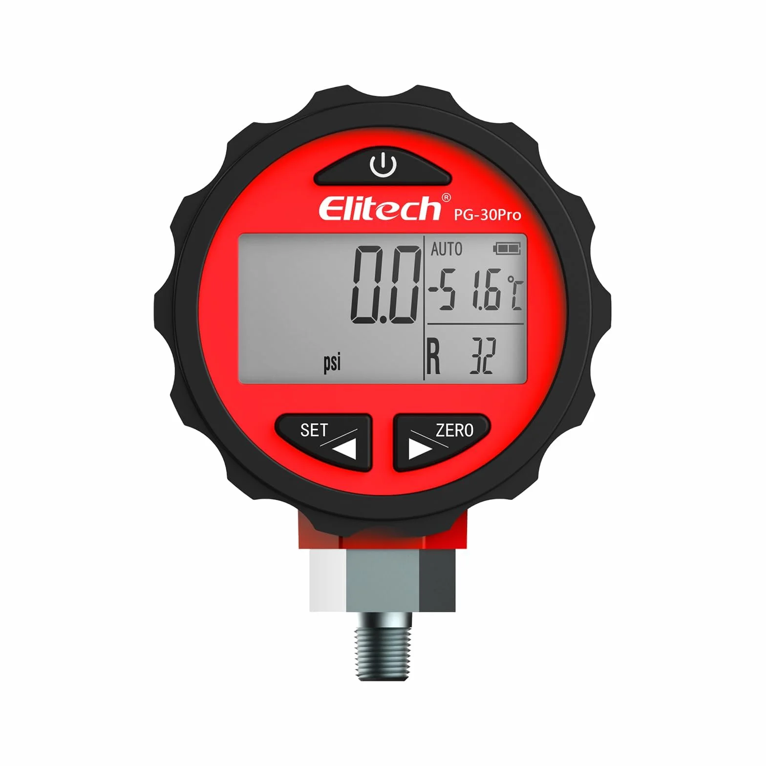 Elitech Misuratore di Pressione PG-30Pro -14.5~800 Psi Manometro Digitale di Alta Pressione per Refrigerazione e Condizionamento Con Retroilluminazione, 87 Refrigeranti 1/8 NPT (Rosso)