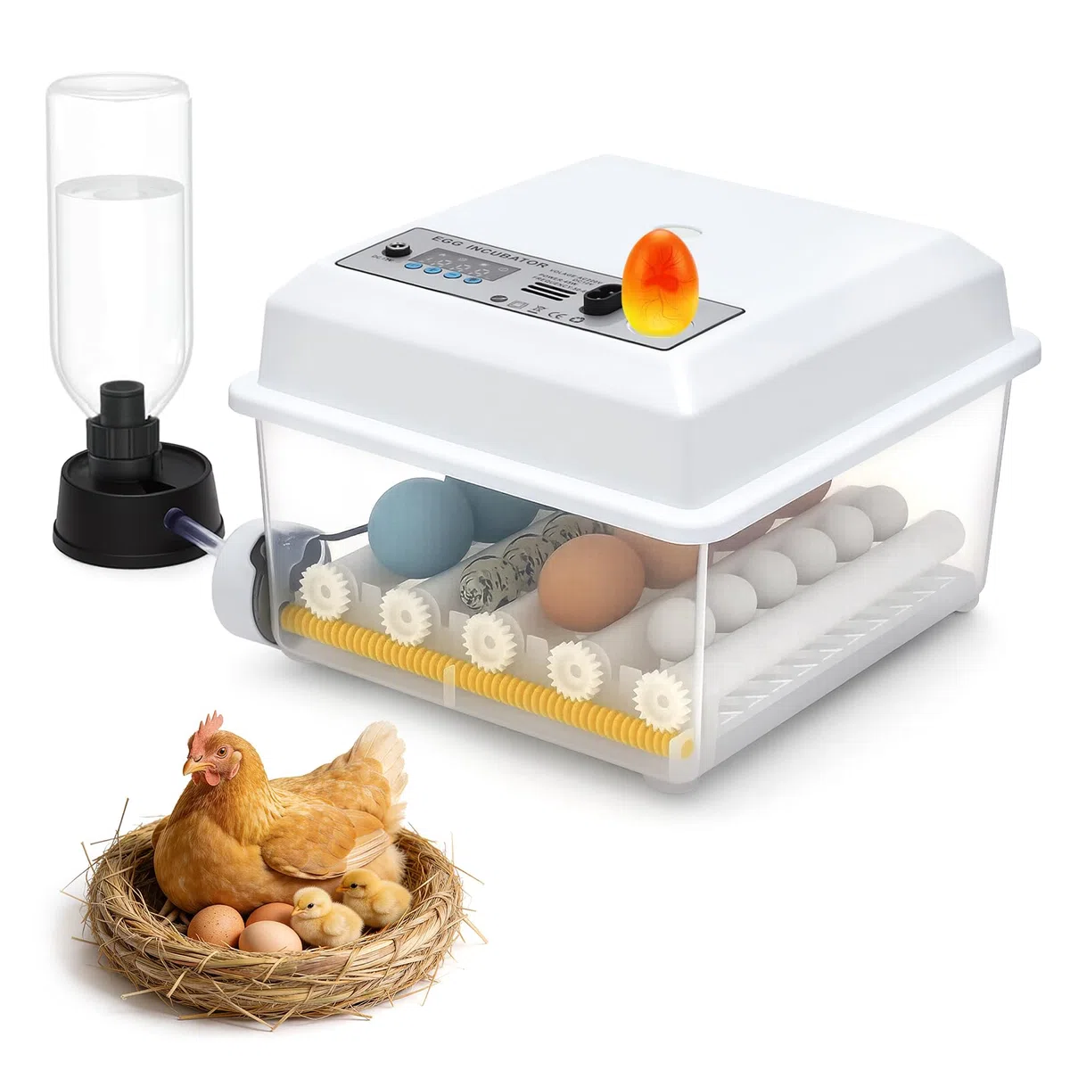 Incubatrice Automatica Completa Da 16 Uova, Incubatrice Con 5 Modalità Di Incubazione Automatiche, Regolazione Della Temperatura, Rotazione Automatica Delle Uova Ogni 90 Minuti, Riempimento Automatico
