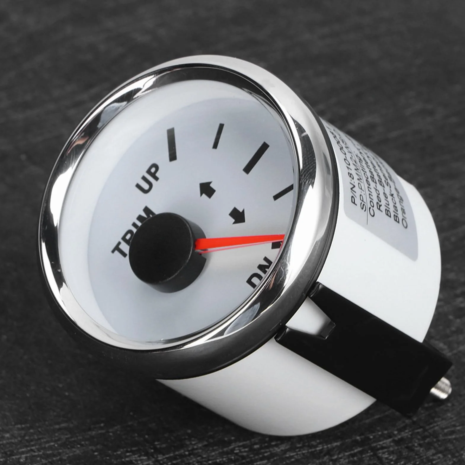 Indicatore di trim, 52mm/2in UP-DN Indicatore di trim per barche 0-190ohm Indicatore di inclinazione del trim del segnale Retroilluminazione rossa(Quadrante bianco Cornice argento)
