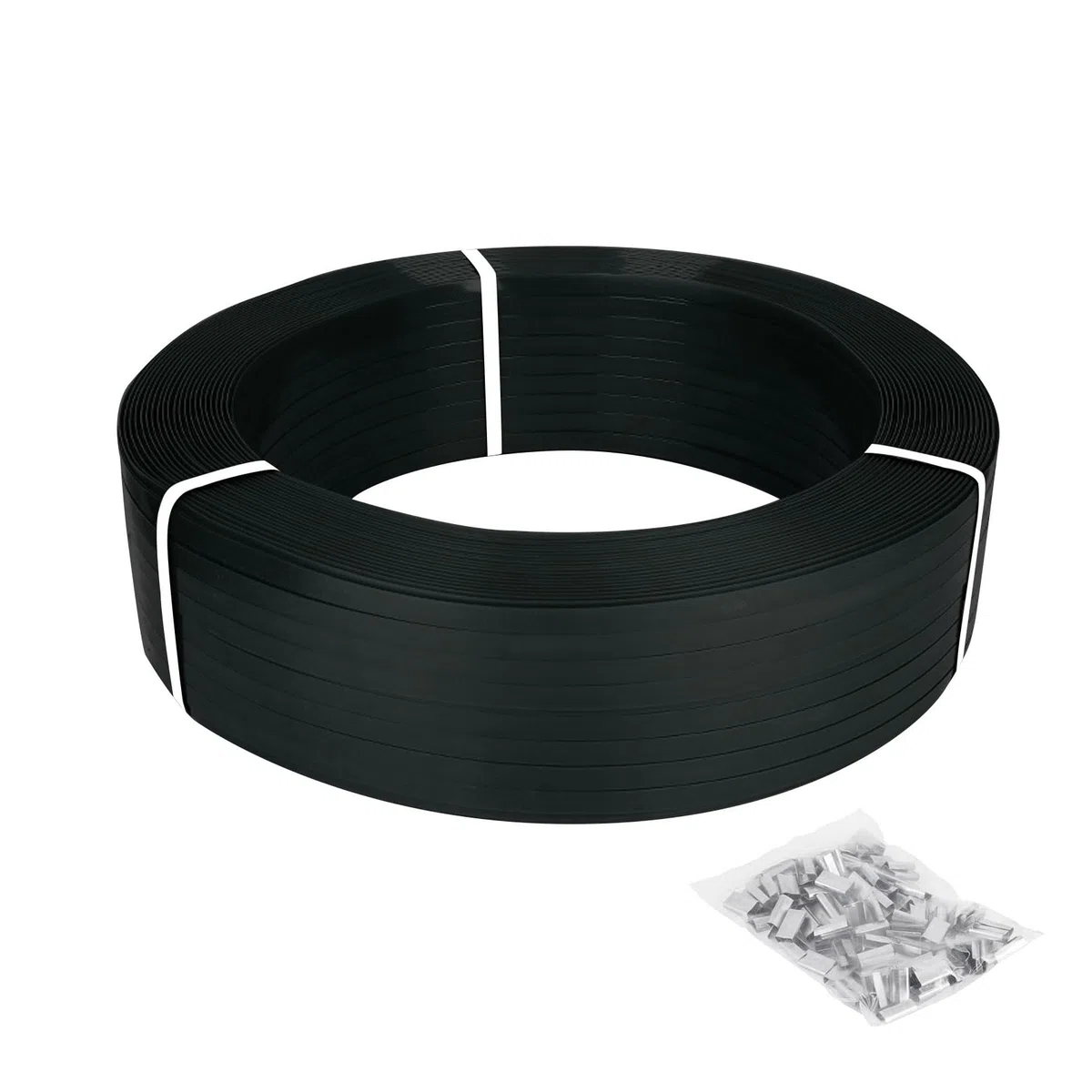 Reggia Reggetta in Plastica Polipropilene Rotolo per Reggia per Imballaggio con 70 Fibbie 1200 m x 16 mm x 0,8 mm Resistenza alla Rottura 530 kg per Mattoni Legno Magazzini Trasporti(Color:Black)
