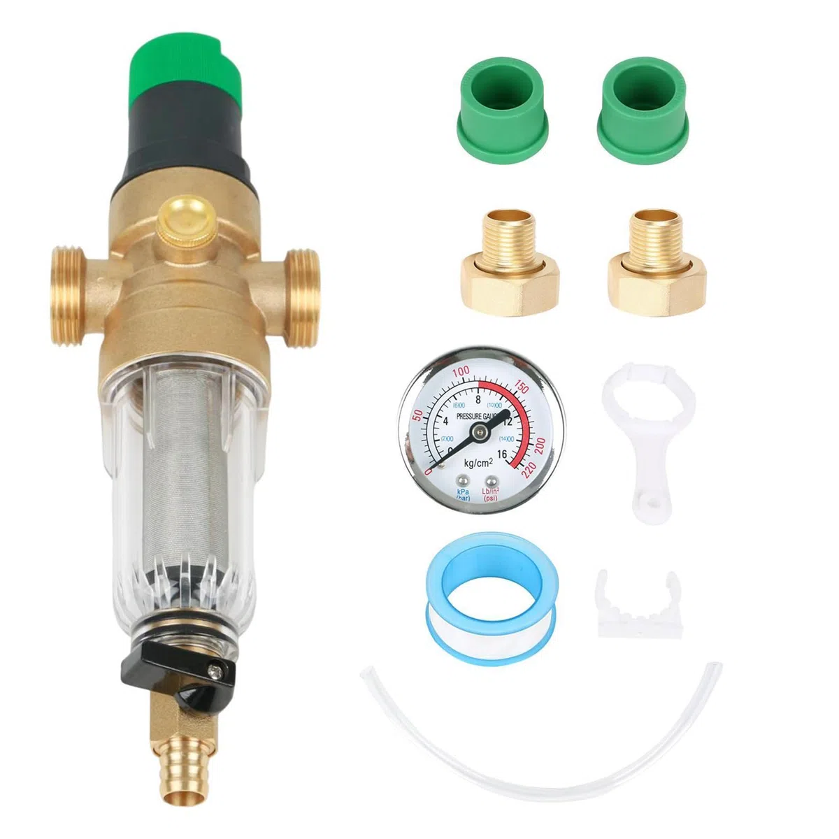 Riduttore di Pressione dell'Acqua Con Manometro e Misuratore, Regolatore Con Filtro Autopulente, Valvola di Riduzione, in Ottone (3/4")