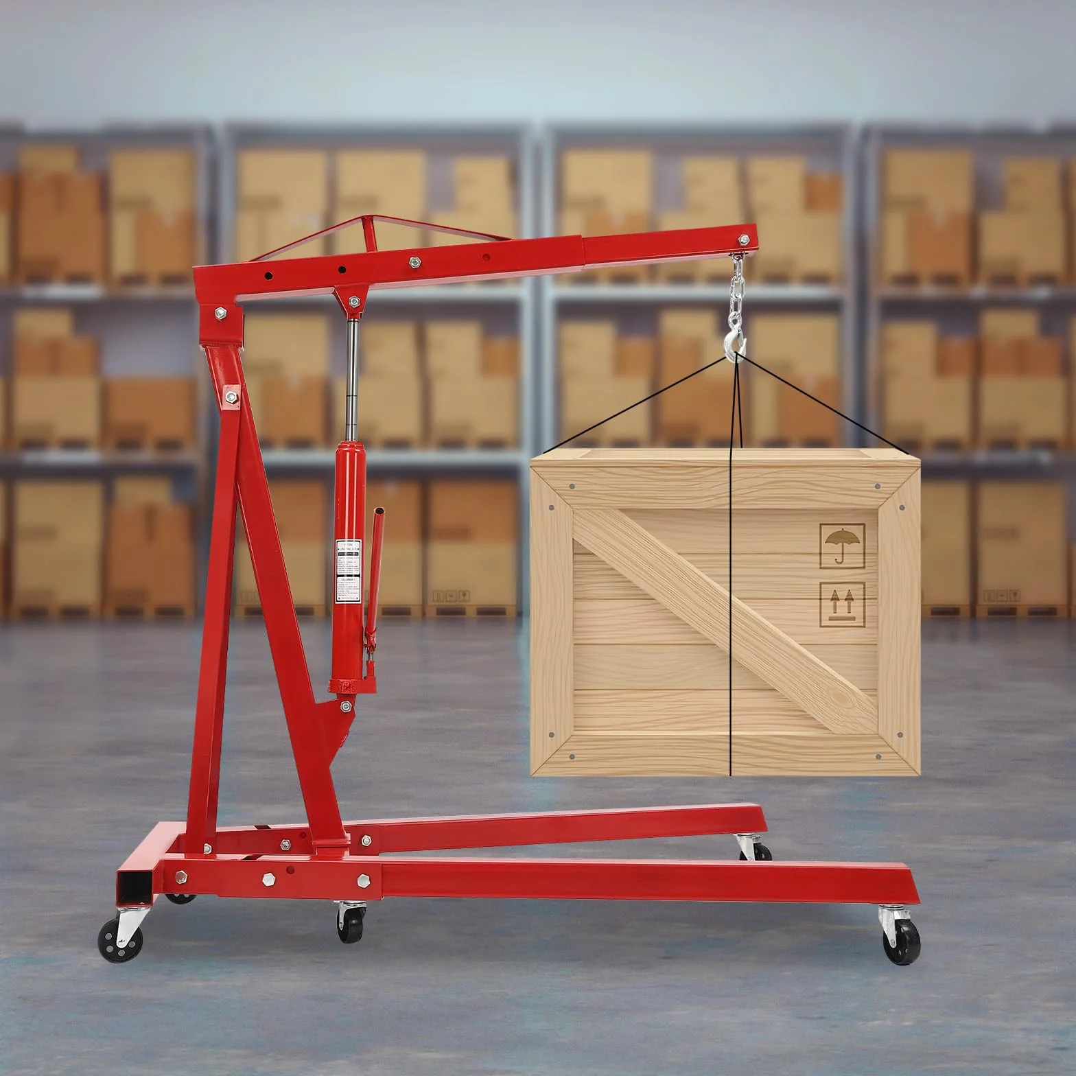 Gru idraulica pieghevole da 2 tonnellate (2000 kg) – Gru per motori con 6 ruote e 4 livelli di regolazione dell'altezza, capacità di carico fino a 2000 kg per motore, trasmissione, sollevamento in