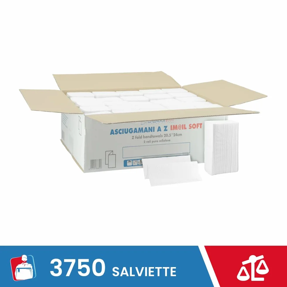Asciugamani Monouso Carta Piegate a Z 24x21cm 2 Veli 3750 Pezzi