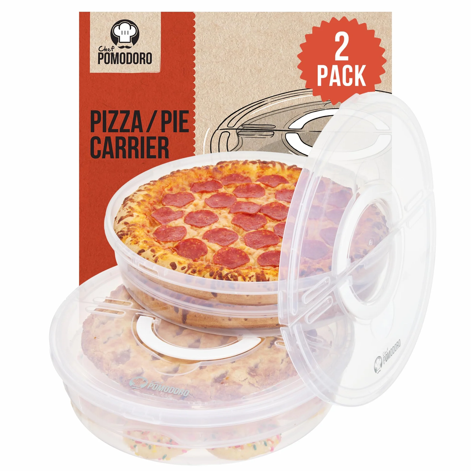 Chef Pomodoro Set Contenitori Pizza 30,5 cm 2-Pack Porta Torta con Coperchio
