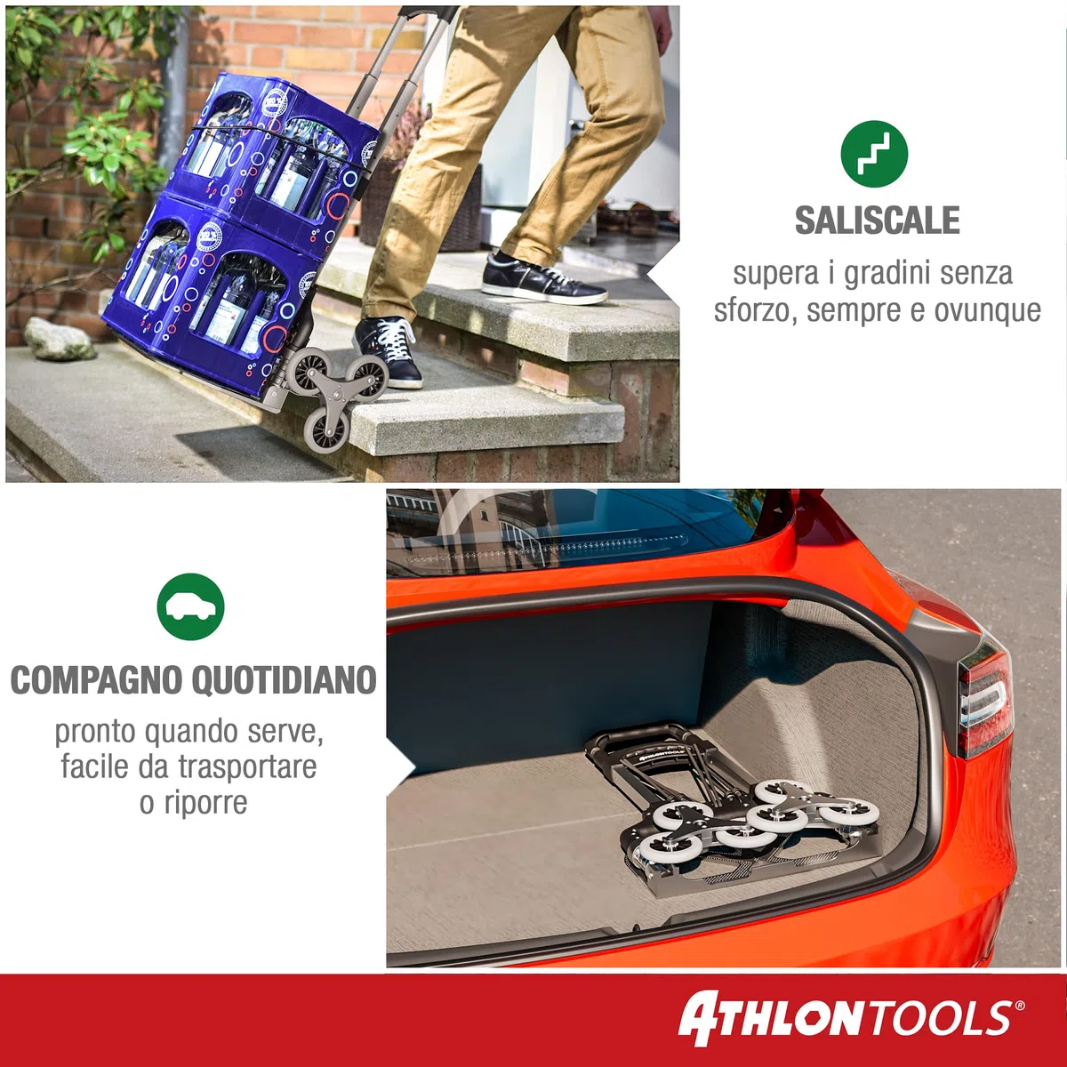 ATHLON TOOLS Carrello pieghevole in alluminio CLASSIC TÜV GS-certificato - superficie di carico con cuscinetti antiscivolo - Ruote con battistrada soft - incl. 2 corde elastiche - modello 2024