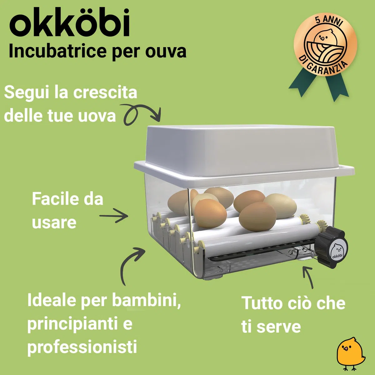 Incubatrice per Uova - 12 Uova - Ideale per Tutte Le età - Incubatrice per Uova Automatica Piccola con Girauova Automatico e Controllo umidità - Lampada sperauova - 5 Anni di Garanzia OBI-12