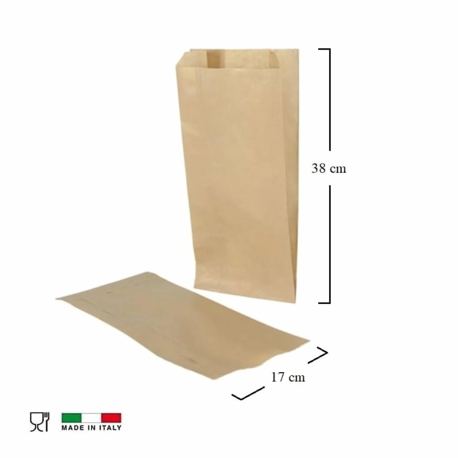 Virsus 1000 Sacchetti di Carta per Alimenti colore Avana, misura 17x38 cm, Buste in carta Kraft per Trasporto di Cibi e Oggetti