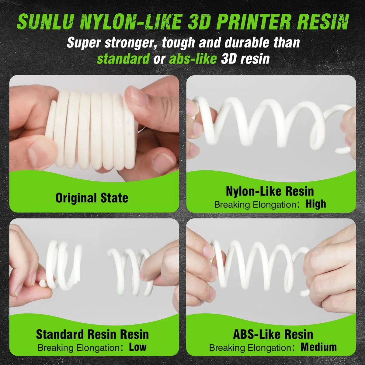 SUNLU Resina fotopolimerica 3D simile al nylon 2KG, ad alta resistenza e durevole, per stampanti LCD/DLP/SLA, indurimento UV 395-405 nm, ideale per parti funzionali, prototipi, 2000 g, nero