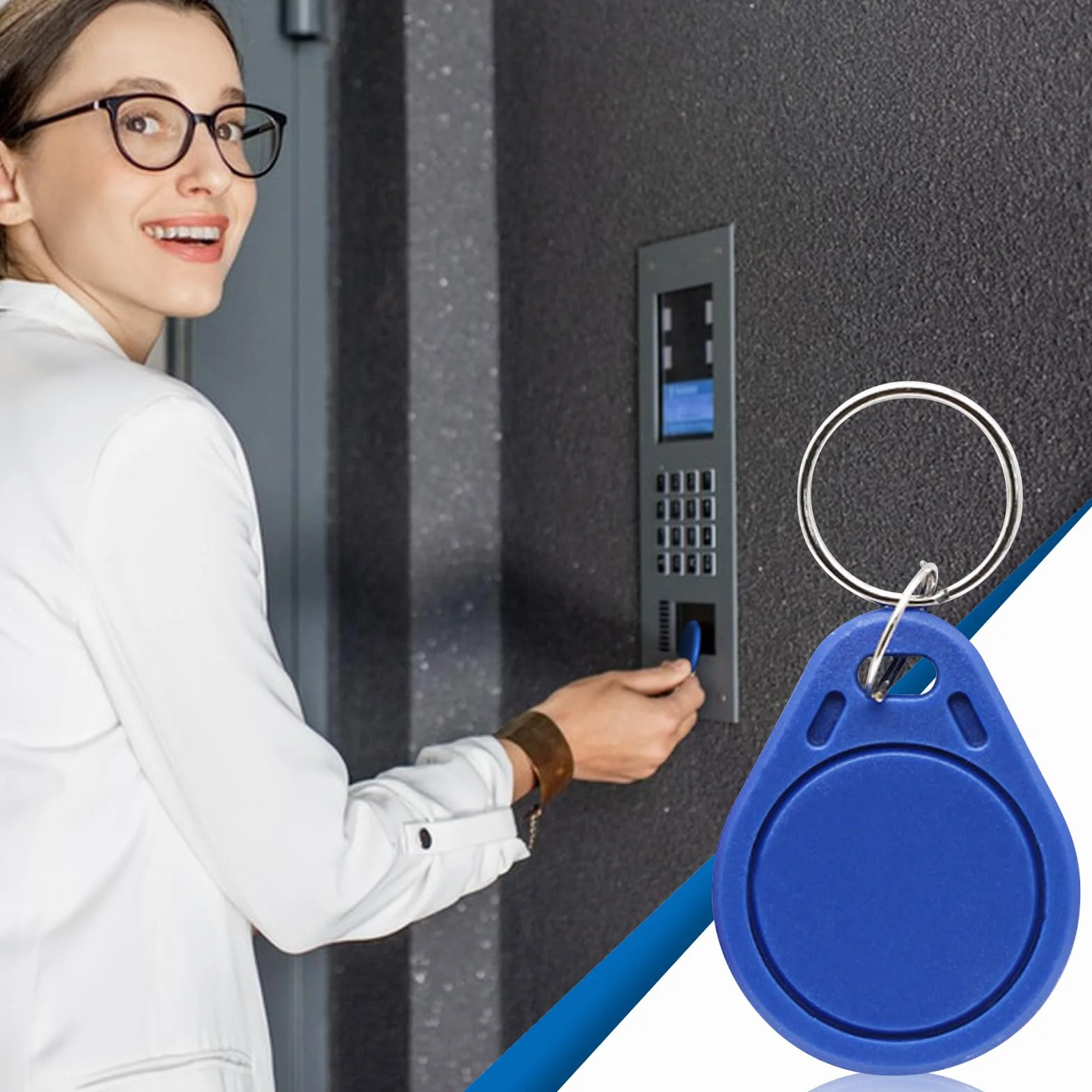 50 pezzi di portachiavi RFID di prossimità riscrivibili da 125 kHz, blu, T5577, tag portachiavi RFID riscrivibili, token NFC utilizzati per copiare/clonare carte