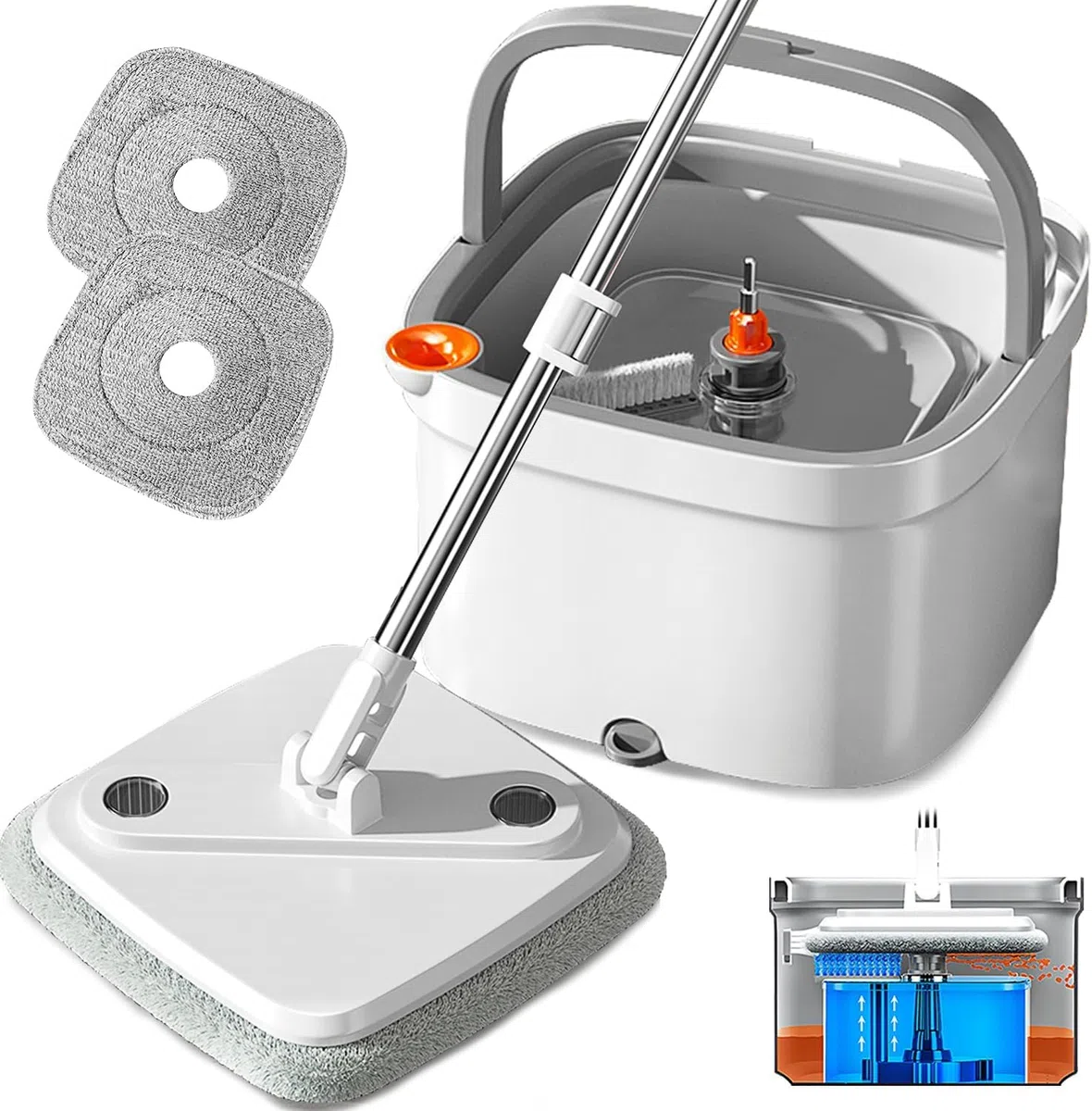 ZAZ Rotatory Spin Mop and Bucket Set con self Clean and Dirt Water Separation System, Self-Wringing 360° Rotating Square Mop Head for All kind of Floor Surfaces