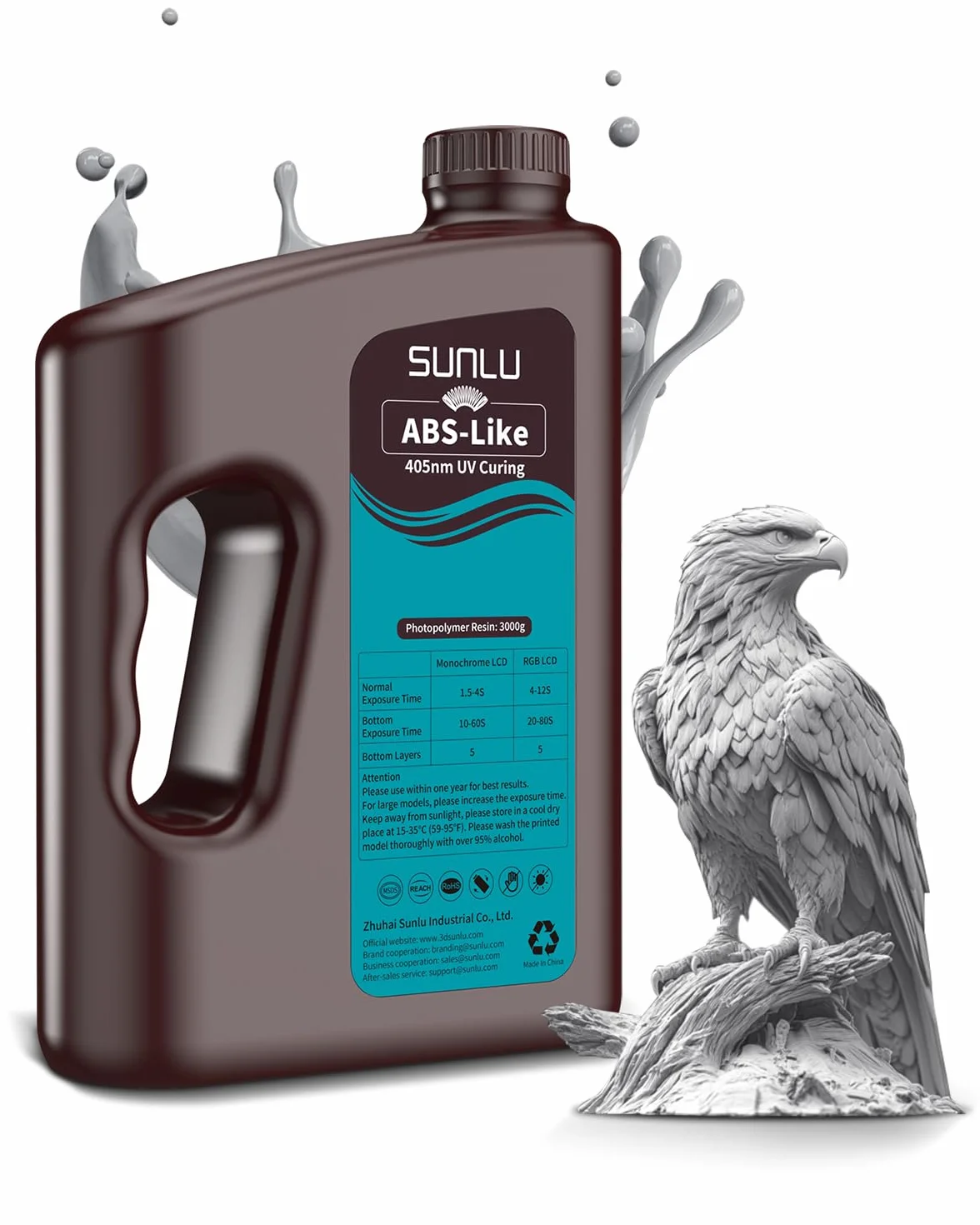 SUNLU Resina ABS-Like per Stampante 3D 3KG, Resina a Polimerizzazione Rapida UV 405nm per Stampa 3D LCD/DLP/SLA, Non Fragile & Alta Precisione, Grigio 3000g