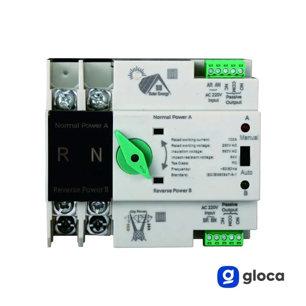 gloca Interruttore Trasferimento Automatico Fotovoltaico A Doppia Alimentazione (125 Ampere, 2P)