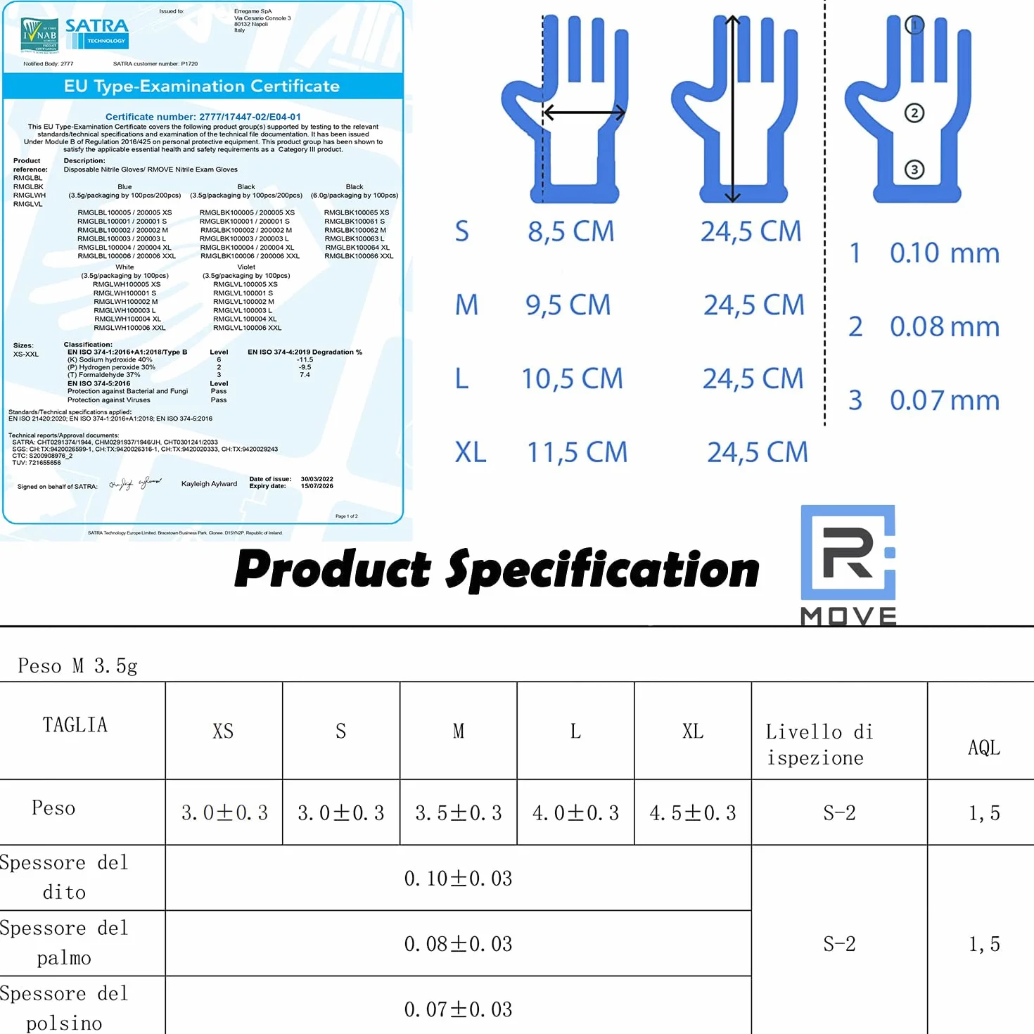 R MOVE 1000 guanti in nitrile monouso senza polvere, senza lattice, ipoallergenici, certificati CE EN455, guanti per alimenti, guanti medici (Taglia M)