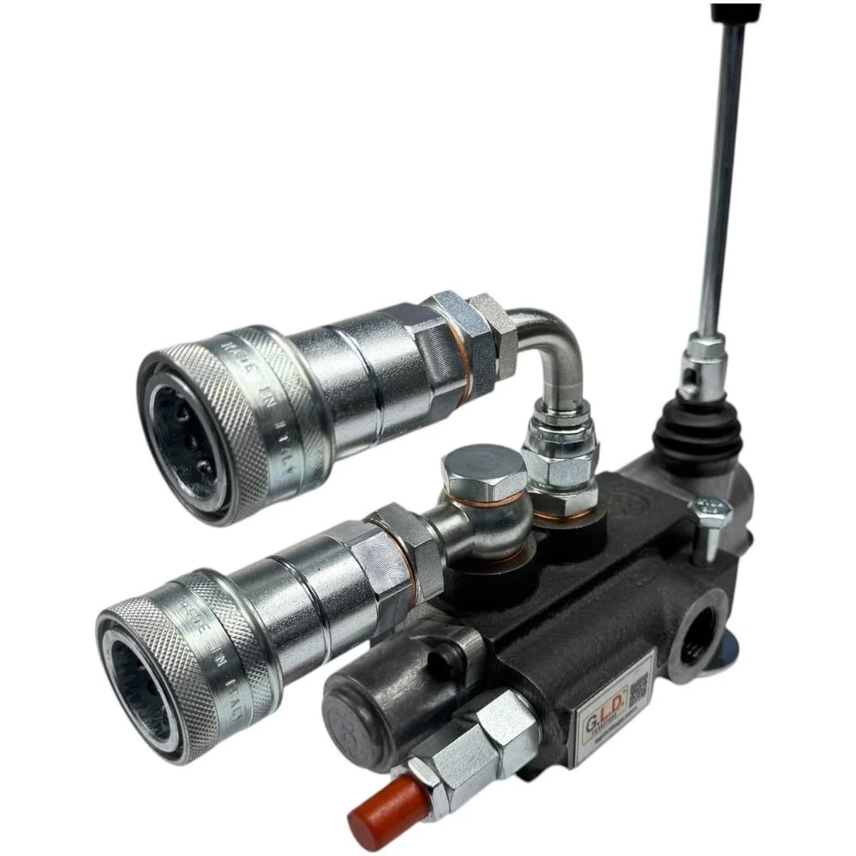 Distributore oleodinamico per trattore 1 leva doppio effetto 3/8" 45 Litri 300 bar completo di innesti rapidi, adattatore a 90 gradi e viti di fissaggio