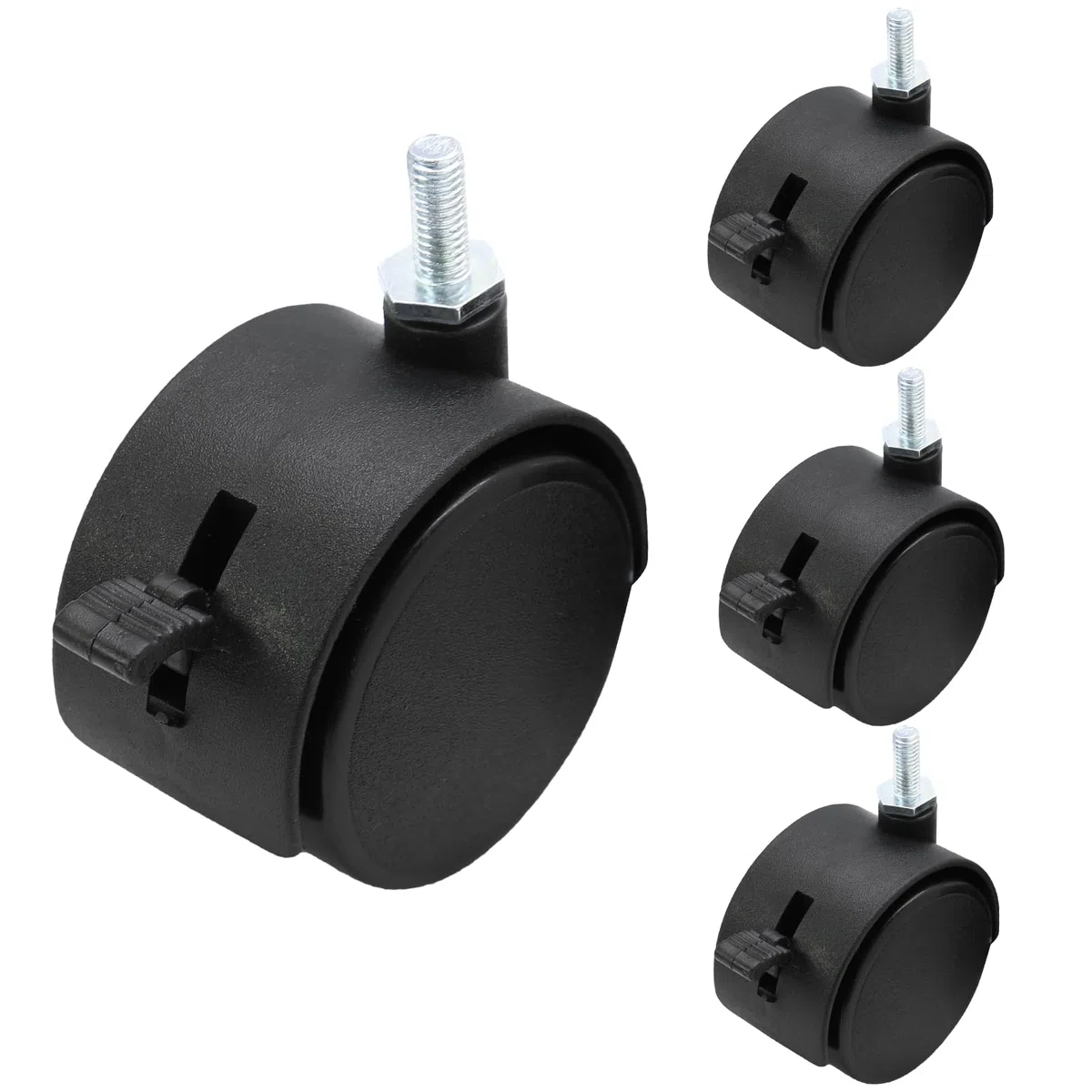 4 ruote girevoli da 5 cm, ruote girevoli M6 con stelo filettato con freno, ruote in nylon nero, ricambio per mobili, tavoli, armadi, mensole