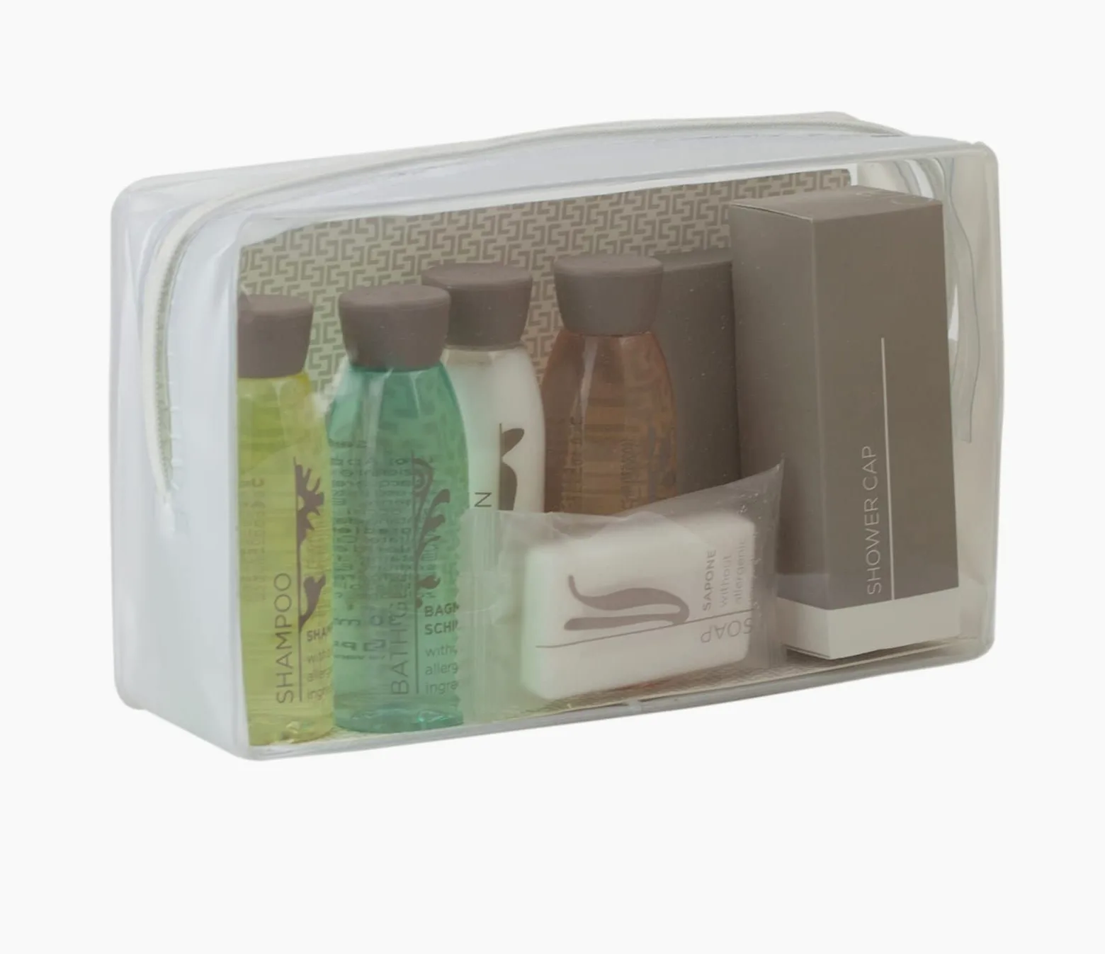 PRESENT-MORE - Set Cortesia 12 Ospiti Flower - Fragranza Tè Verde - Contiene: Shampoo, Gel Doccia, Crema, Gel Intimo, Sapone e Accessori - Per Hotel e B&B
