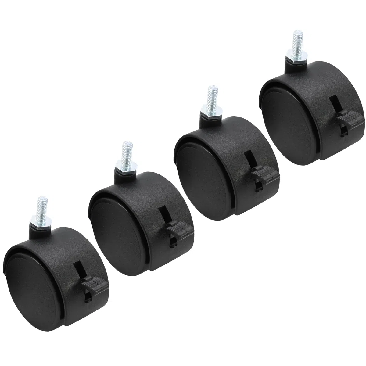 4 ruote girevoli da 5 cm, ruote girevoli M6 con stelo filettato con freno, ruote in nylon nero, ricambio per mobili, tavoli, armadi, mensole