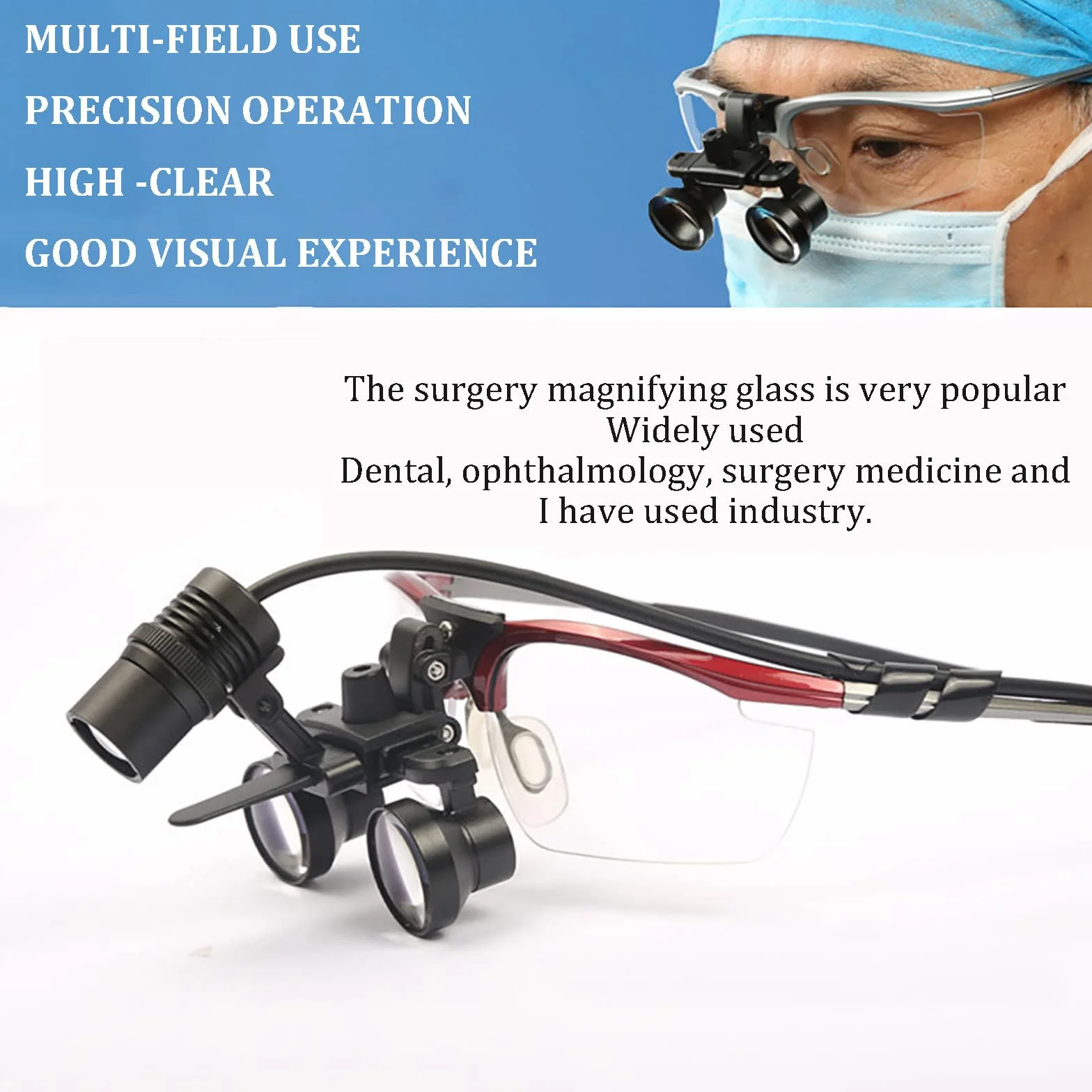 Lenti D'Ingrandimento Dentali 2,5X / 3,5X, Lenti D'Ingrandimento Binoculari Chirurgiche + Luce Frontale A Led Da 5W, Portatili Ultraleggere, Attrezzatura Da Laboratorio Per Dentista,Silver-2.5X