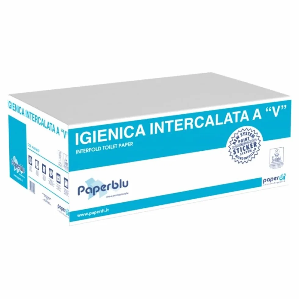 Carta igienica intercalata a V 2 Veli pura cellulosa 40 cf x 225 pz 9000 fogli