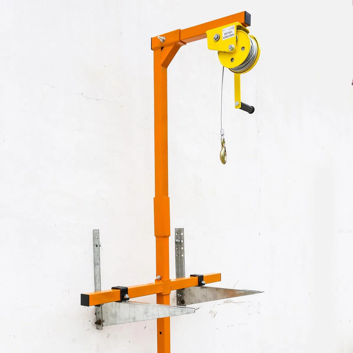 Gru di sollevamento per condizionatore d'aria, 181,4 kg, cavo in acciaio galvanizzato da 15 m, strumento di sollevamento CA con verricello manuale, base pieghevole e maniglia antiscivolo per