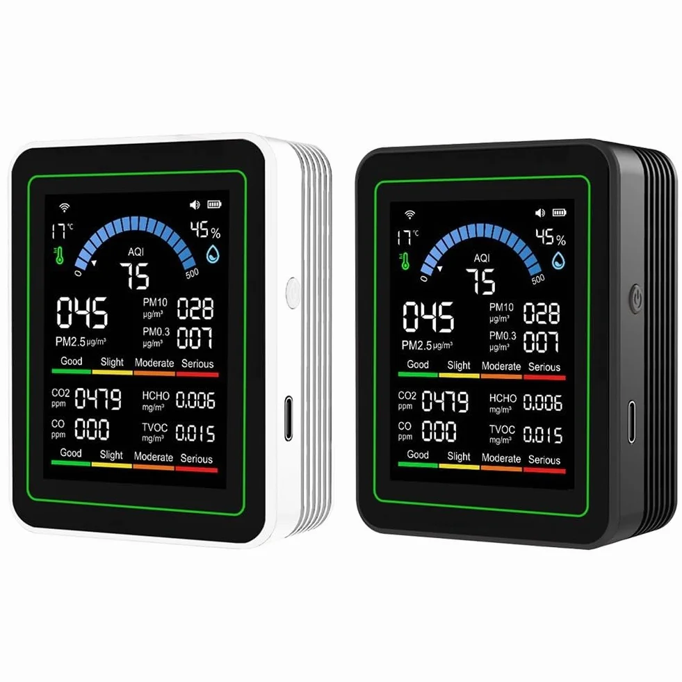 Monitor WiFi Qualità dell'Aria 10 in 1 Tuya Rilevamento CO HCHO PM2.5 PM1.0 PM10 PM0.3 Sensore Temperatura Umidità Tester Aria Interna Nero