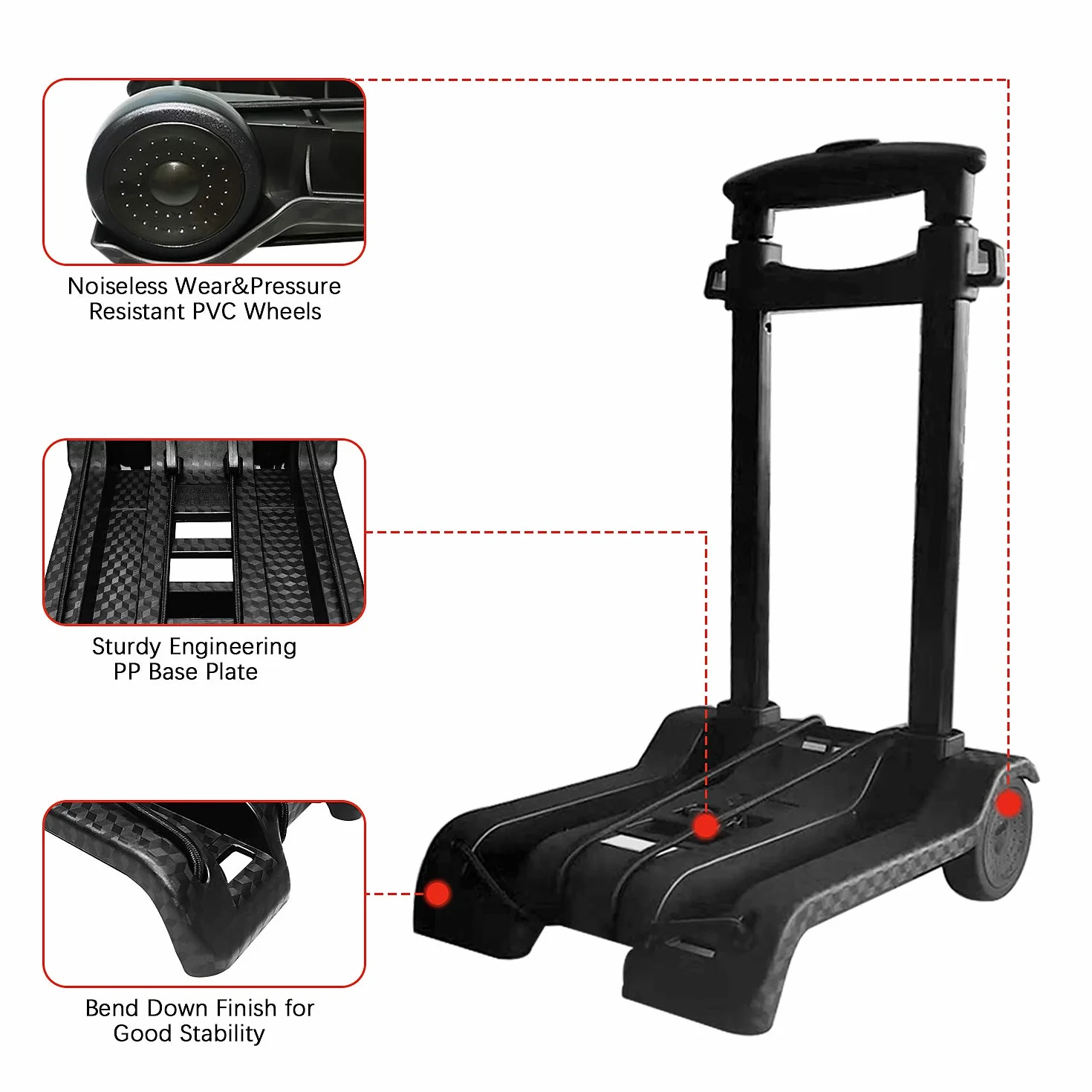Carrello manuale pieghevole 40 kg con ruote silenziose e timone regolabile portatile compatto