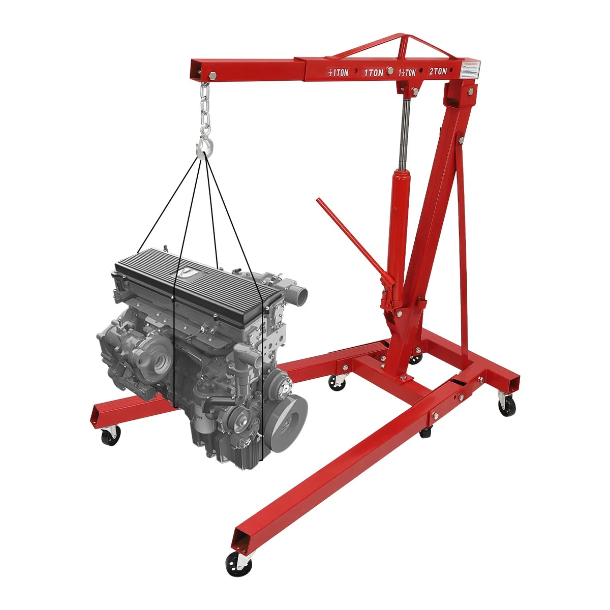 Gru idraulica pieghevole da 2 tonnellate (2000 kg) – Gru per motori con 6 ruote e 4 livelli di regolazione dell'altezza, capacità di carico fino a 2000 kg per motore, trasmissione, sollevamento in