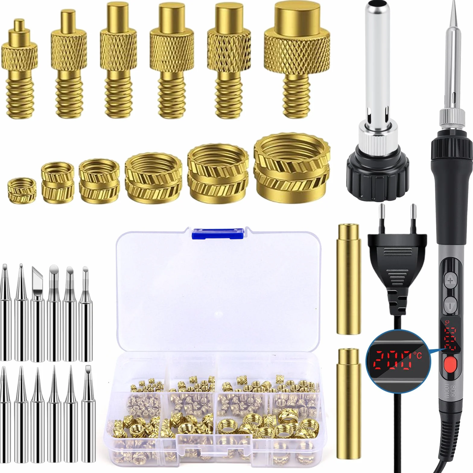 Inserti Filettati per Stampanti 3D 151 Pezzi Set Saldatura 100W LED Temperatura Regolabile