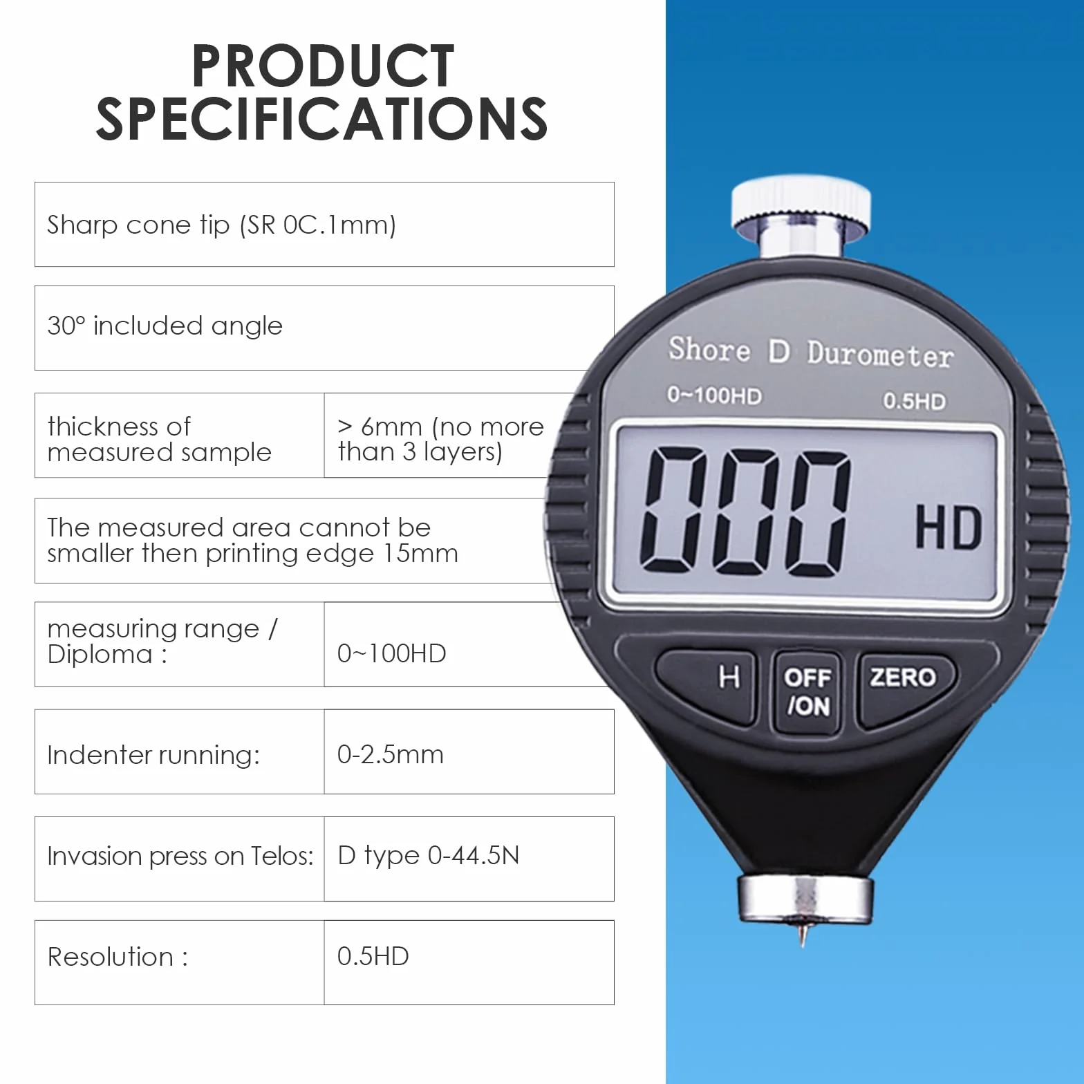 Digitale Palmare Shore D Gomma Plastica Durezza Tester 0-100HD Durometro con Data Hold e Auto Calibrazione