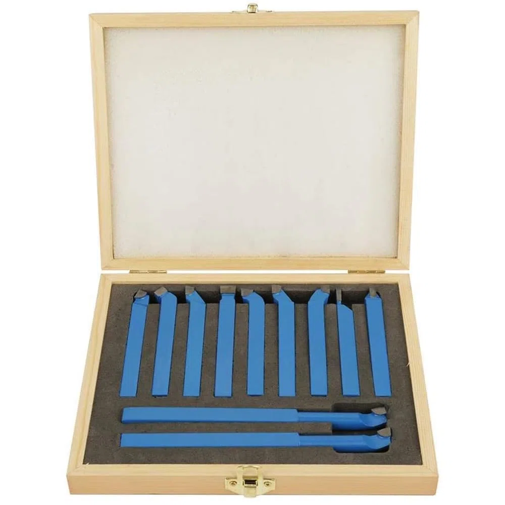 SET UTENSILI PER TORNIO DA TAGLIO 16X16mm 11pz BRASATI IN ACCIAIO AL TUNGSTENO SCATOLA LEGNO